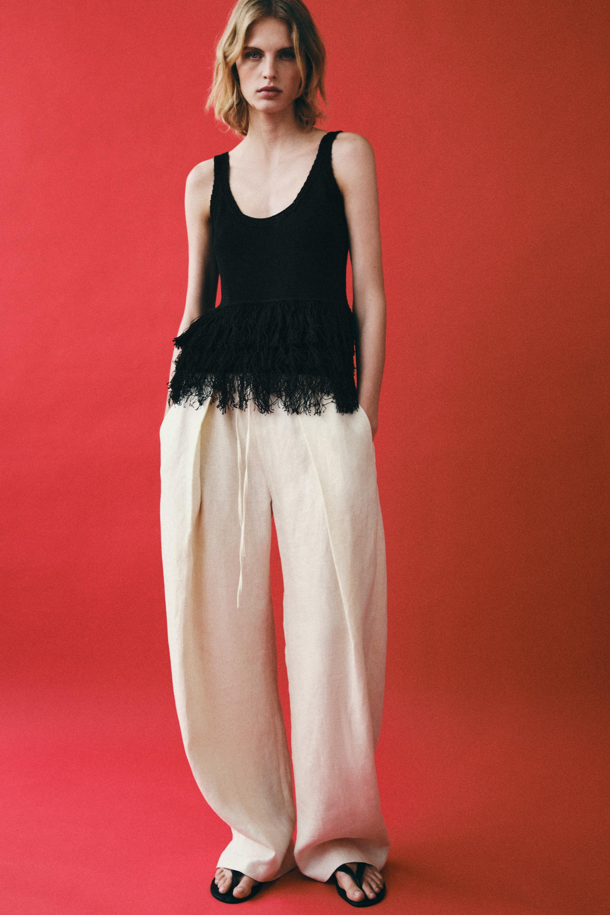 ZARA Fringe Knit Top - Black - S