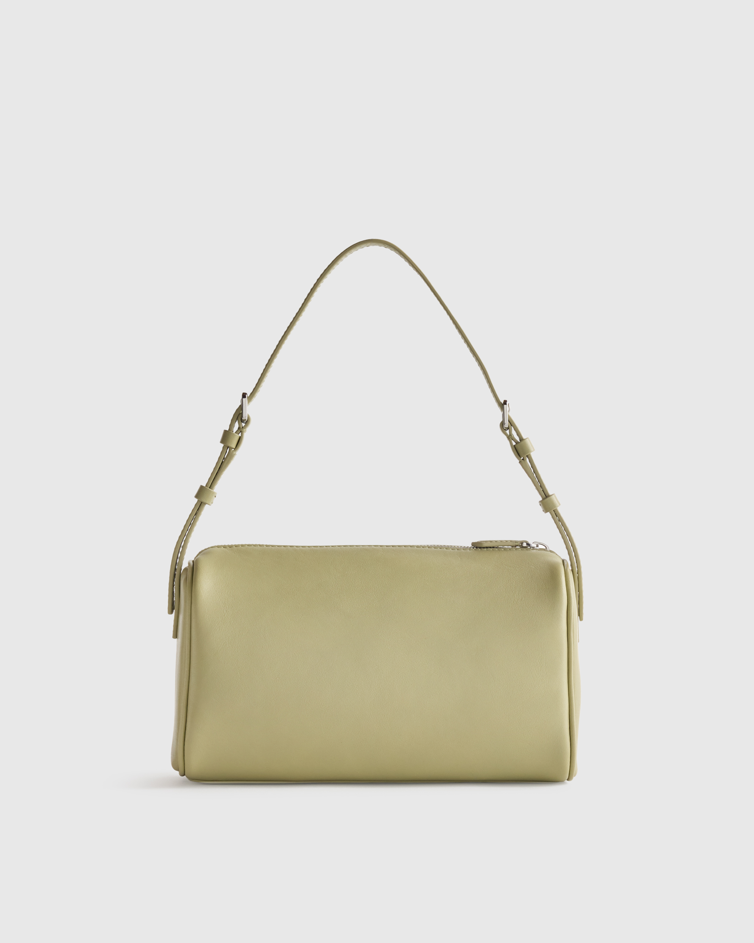 Italian Leather Mini Barrel Shoulder Bag in Tea Green