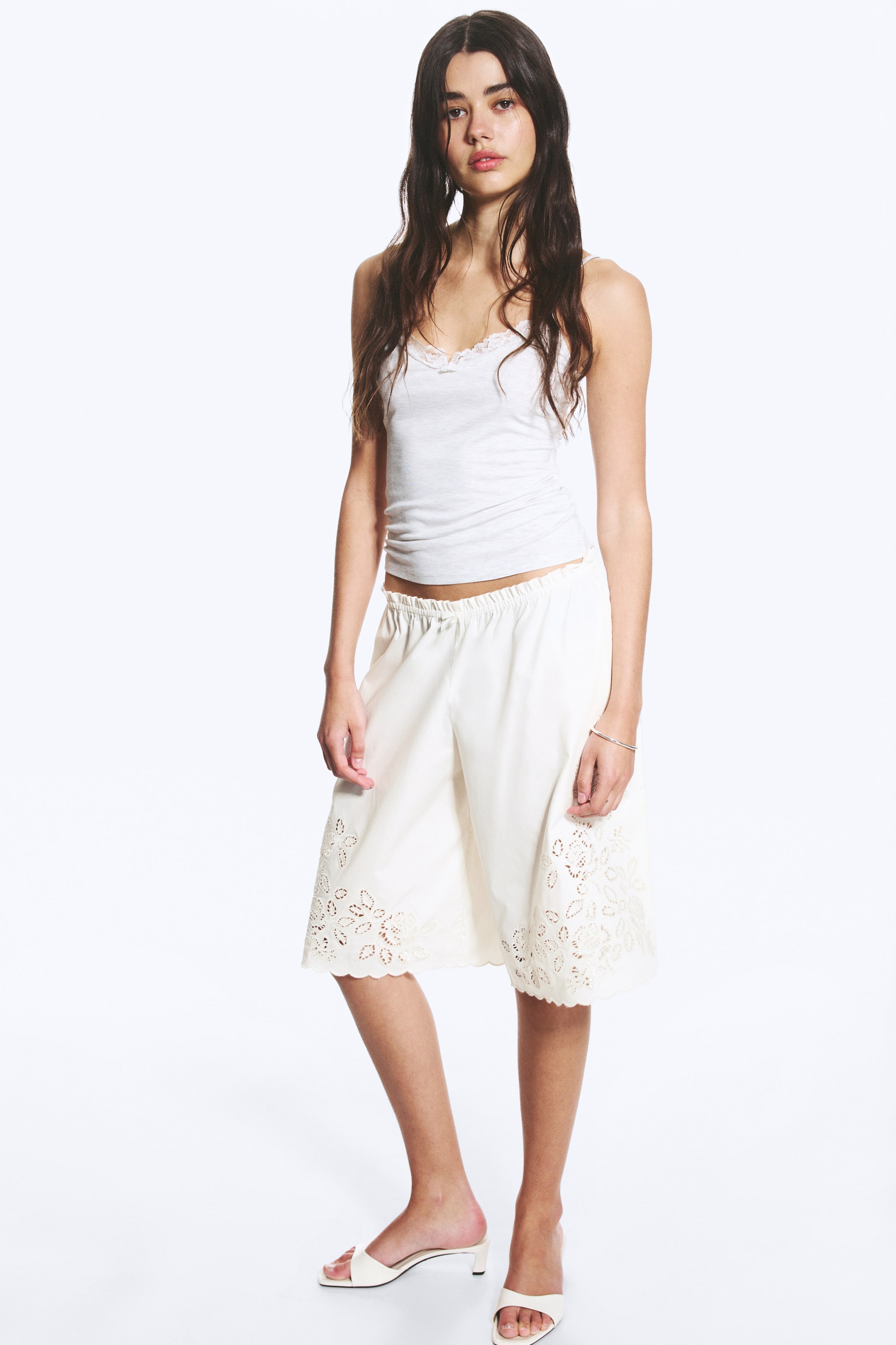 Embroidered Knee Length Cotton Shorts