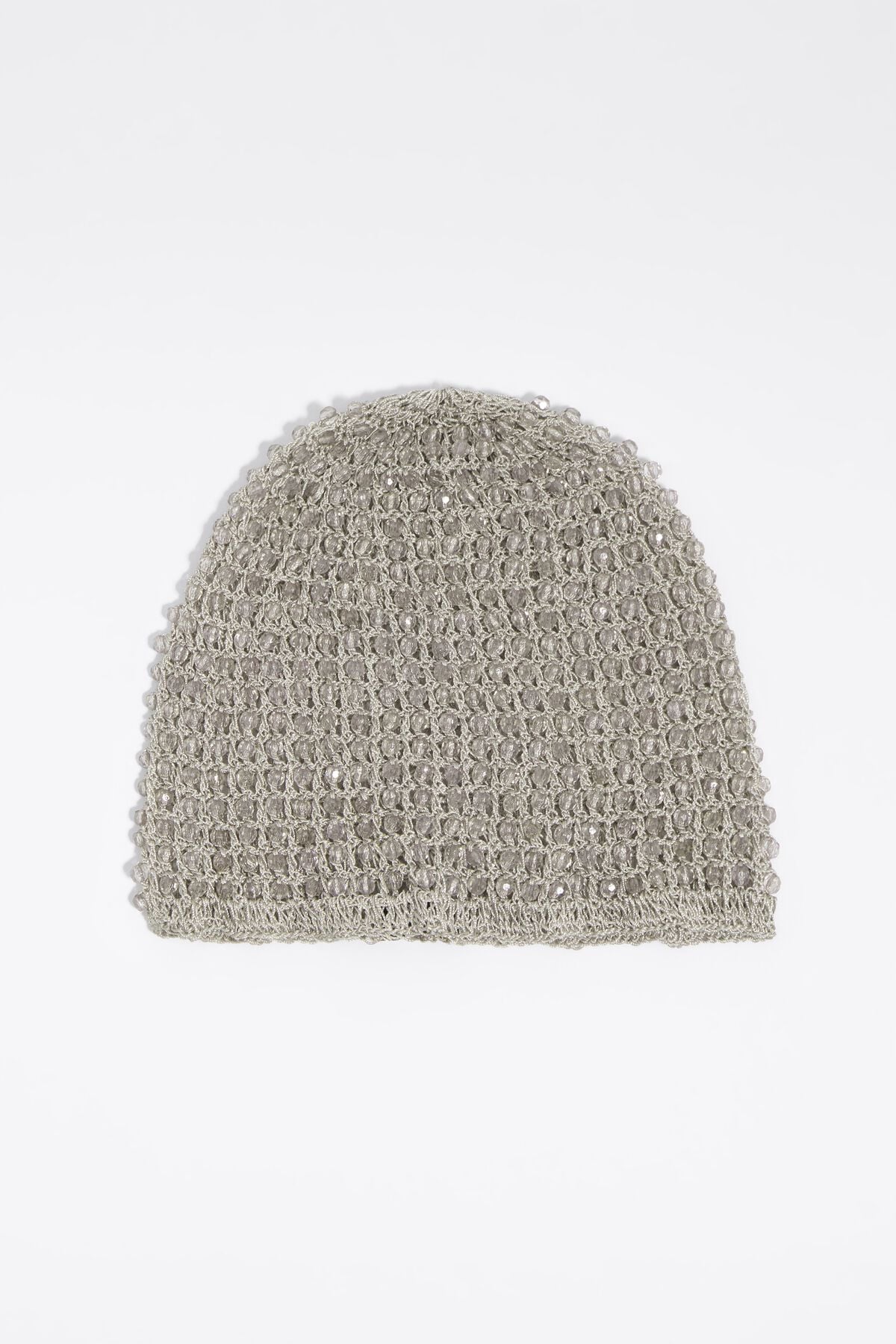 Silver Beaded Crochet Skull Cap