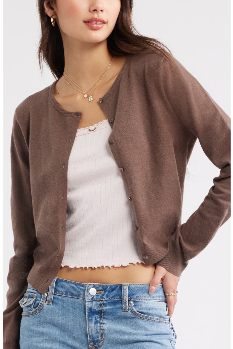Crewneck Cotton Blend Cardigan