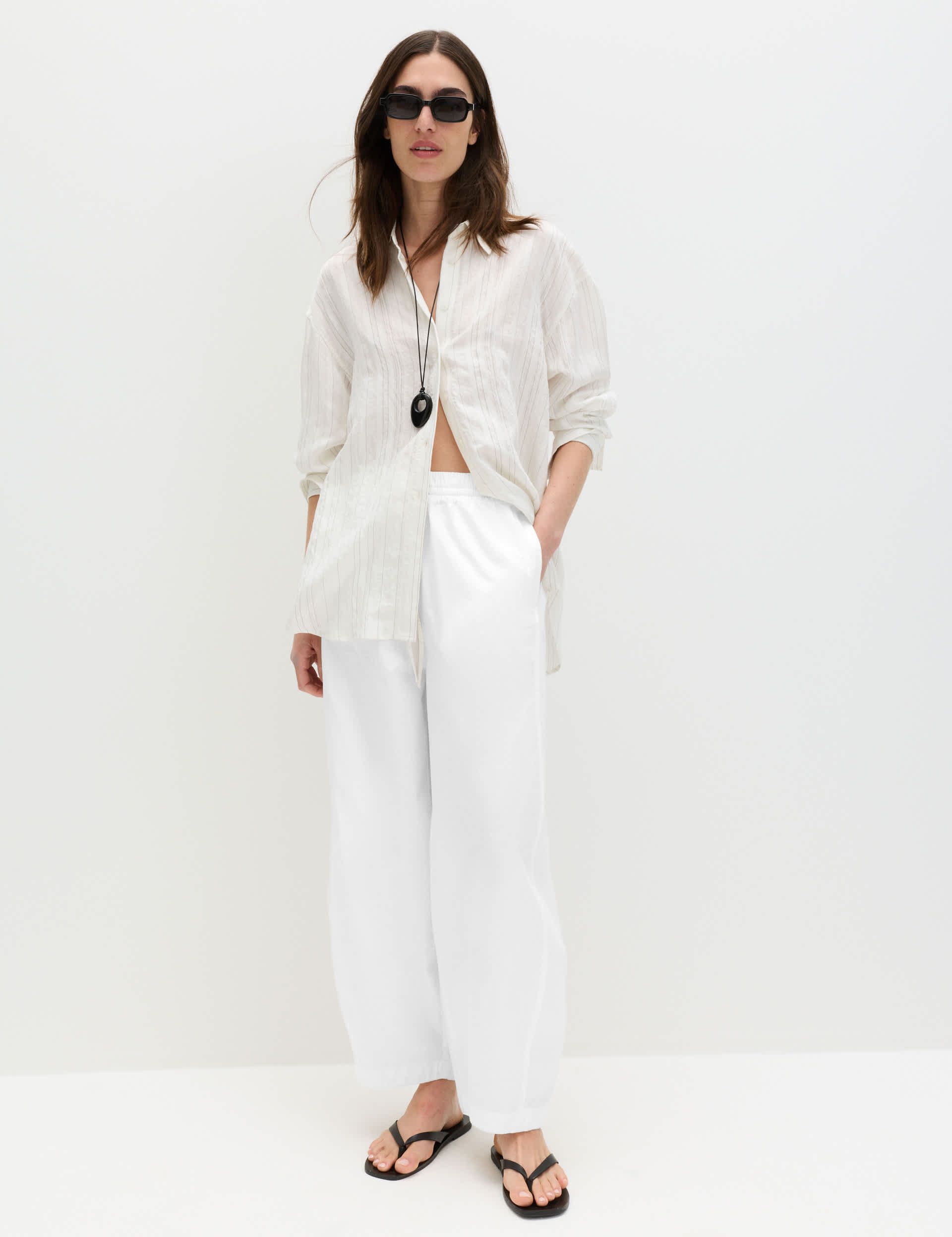 Pure Cotton Drawstring Barrel Leg Ankle Grazer Trousers