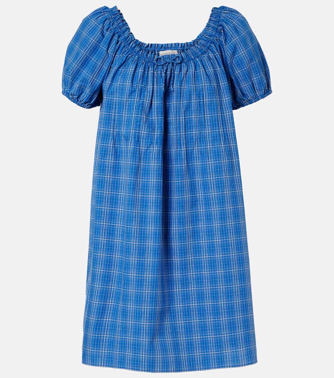 Costa Plaid Cotton Minidress in Blue - Faithfull