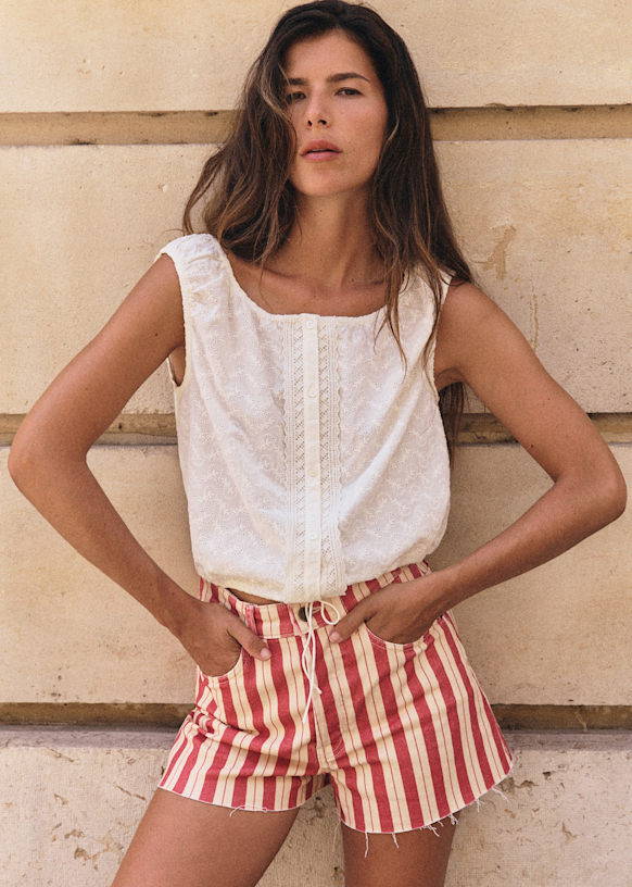 Alcyone Shirt - Embroidered Ecru  - Organic Cotton - S&eacute;zane