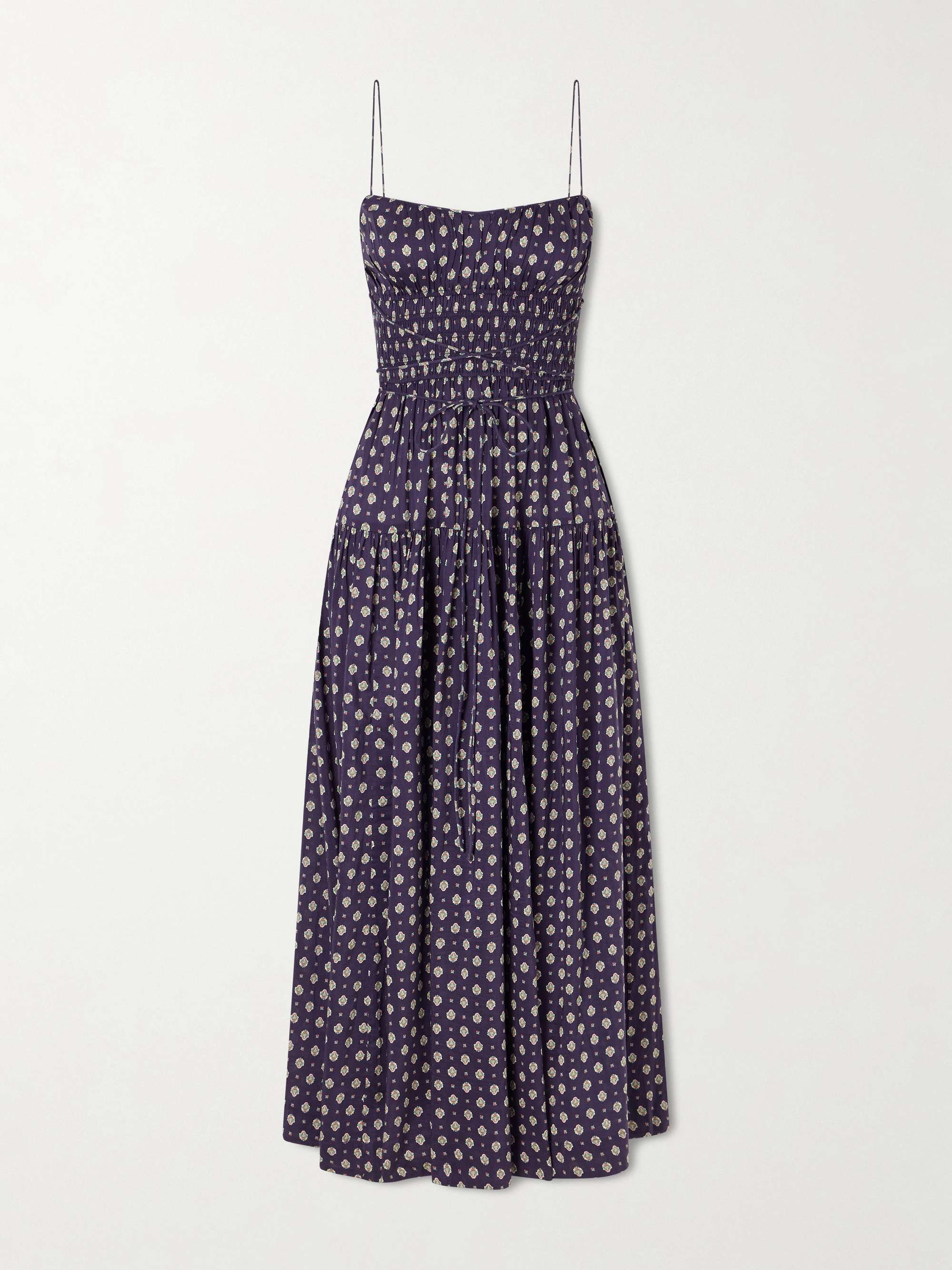 Safia Smocked Printed Cotton and Silk-Blend Voile Maxi Dress