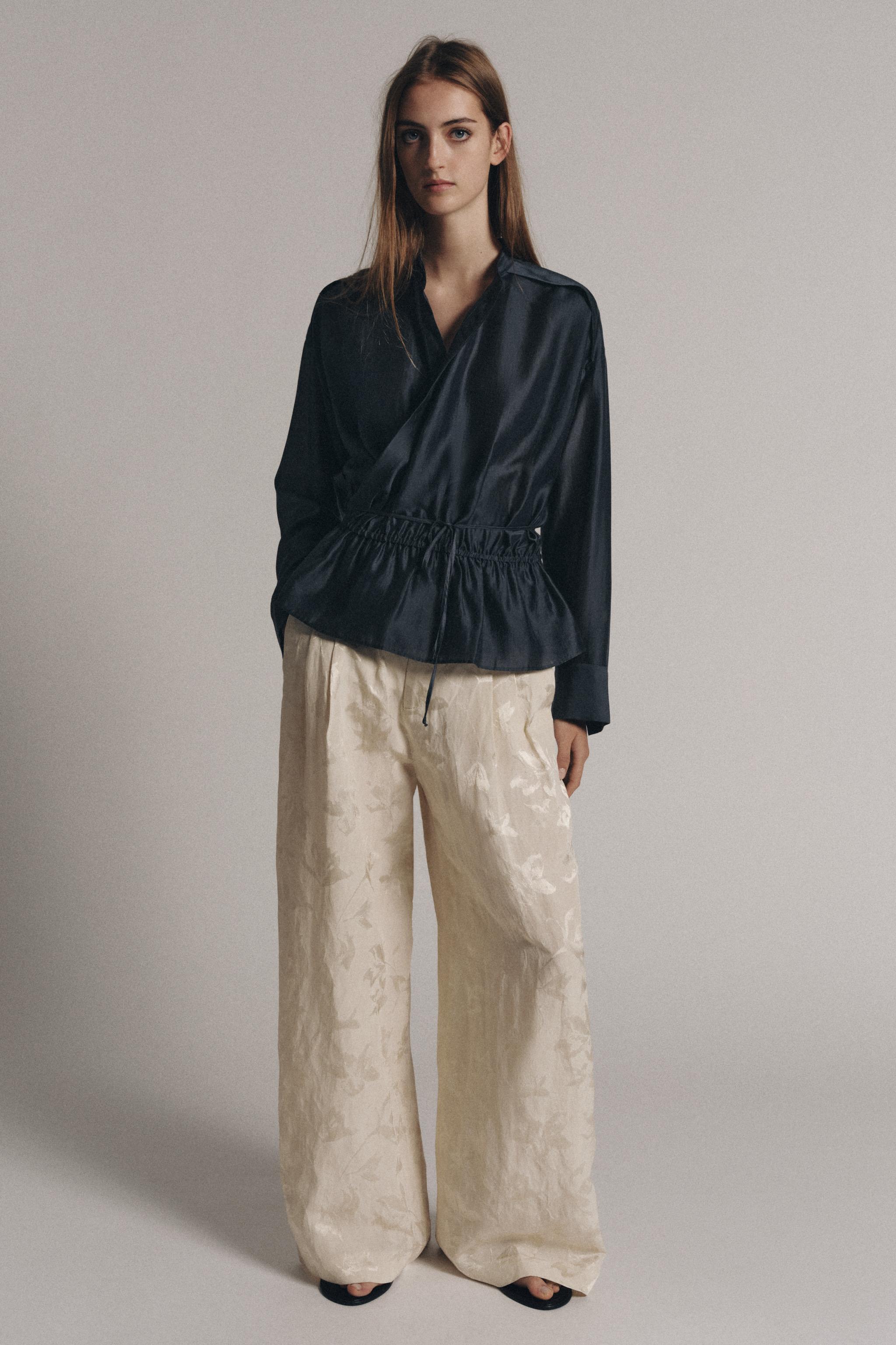Zw Collection Wrap-Over Flowing Blouse - Grey / Blue - Xs