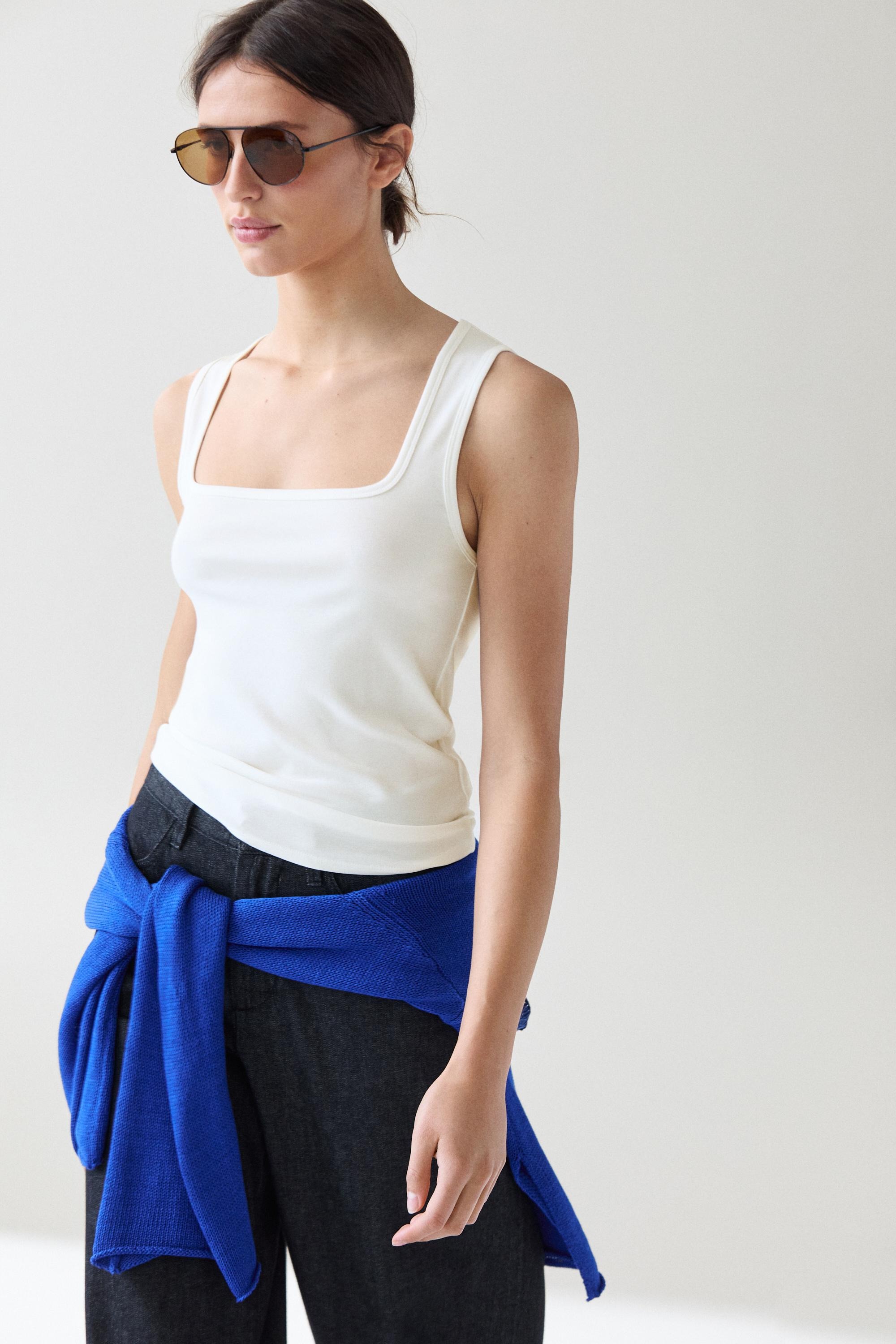 Massimo Dutti, Cotton Blend Square Neck Top