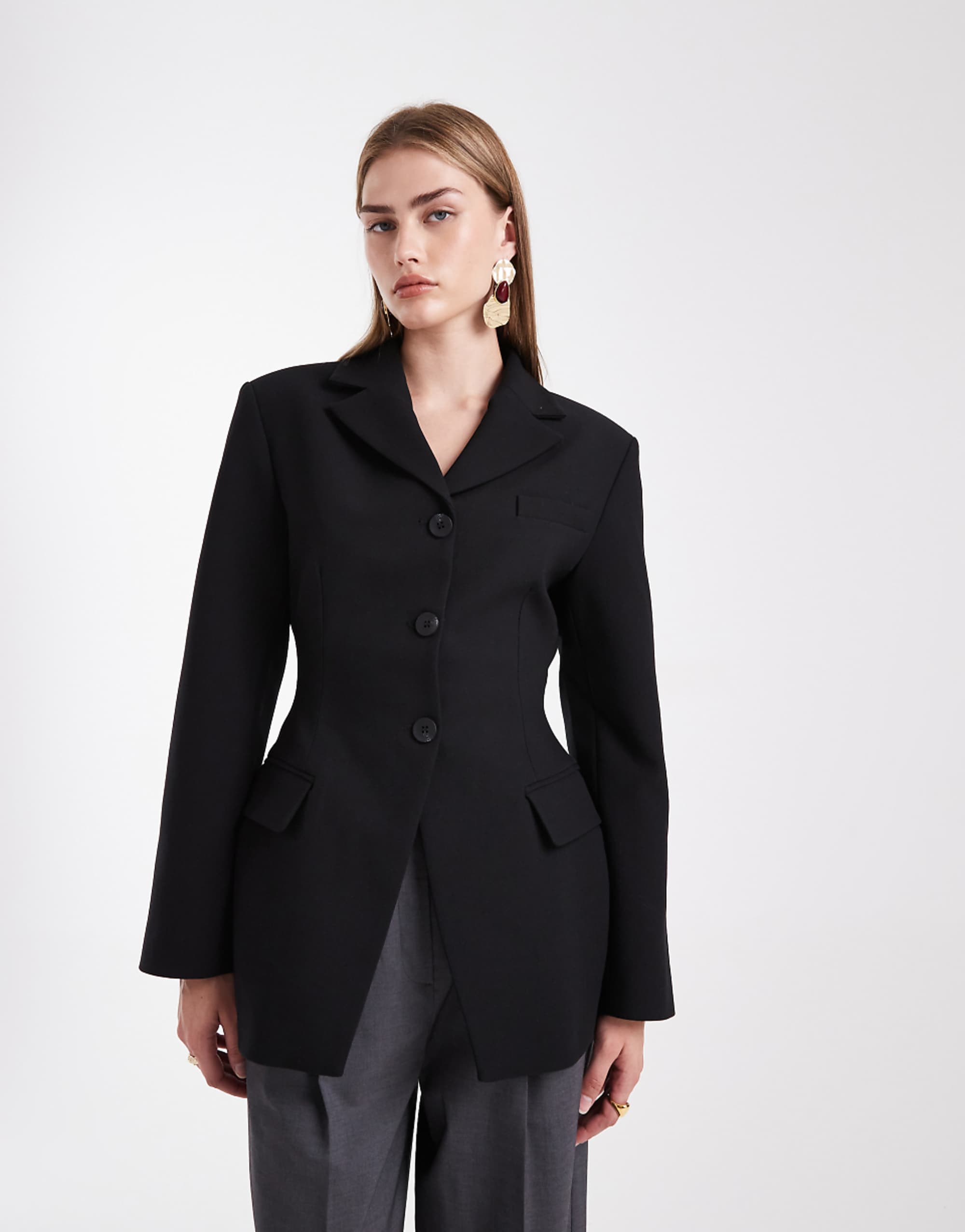 Asos Design Cinch Moulded Hip Blazer Co Ord in Black