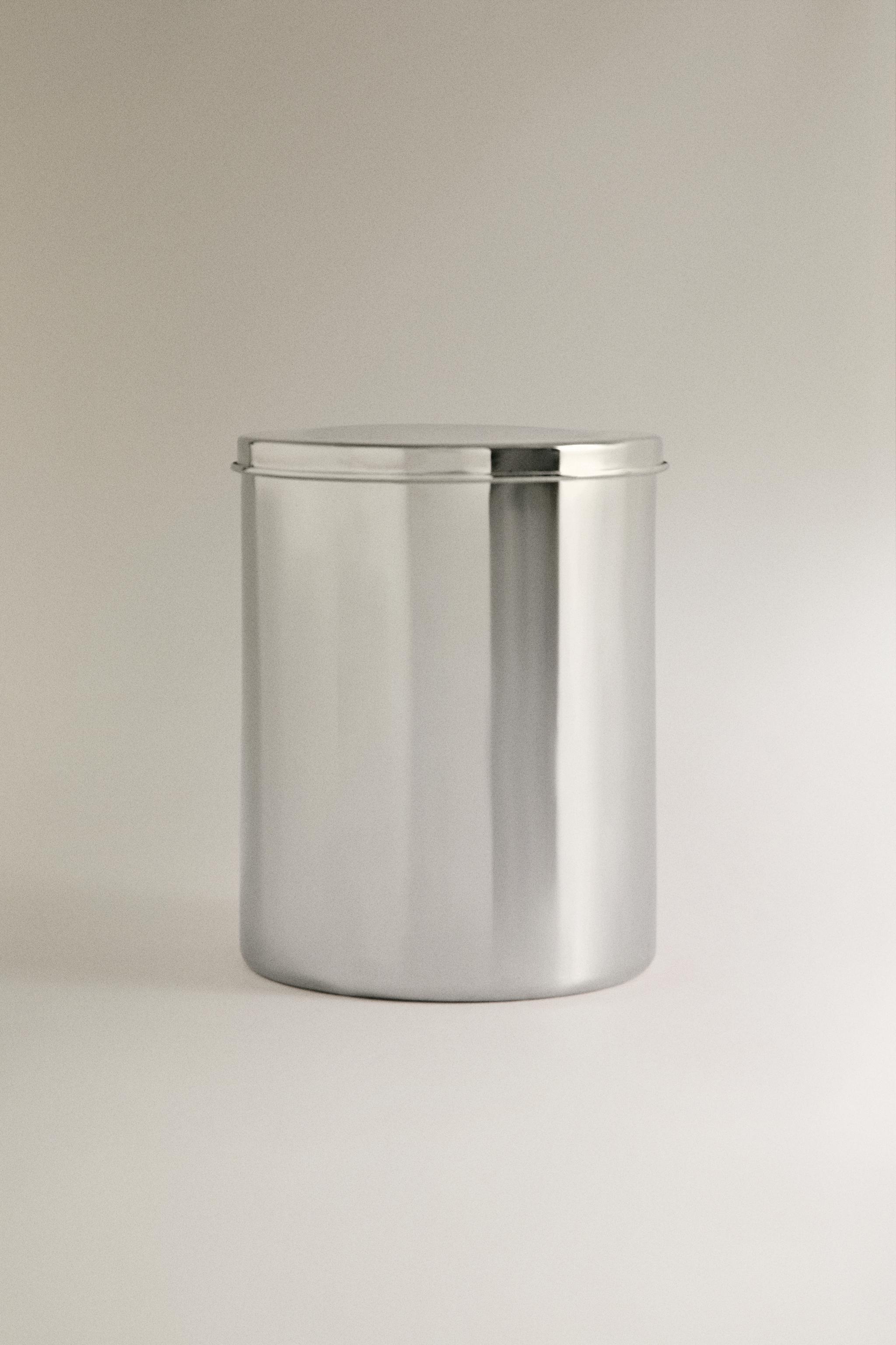 Metal Bathroom Bin With Lid - Silver - One Size Only