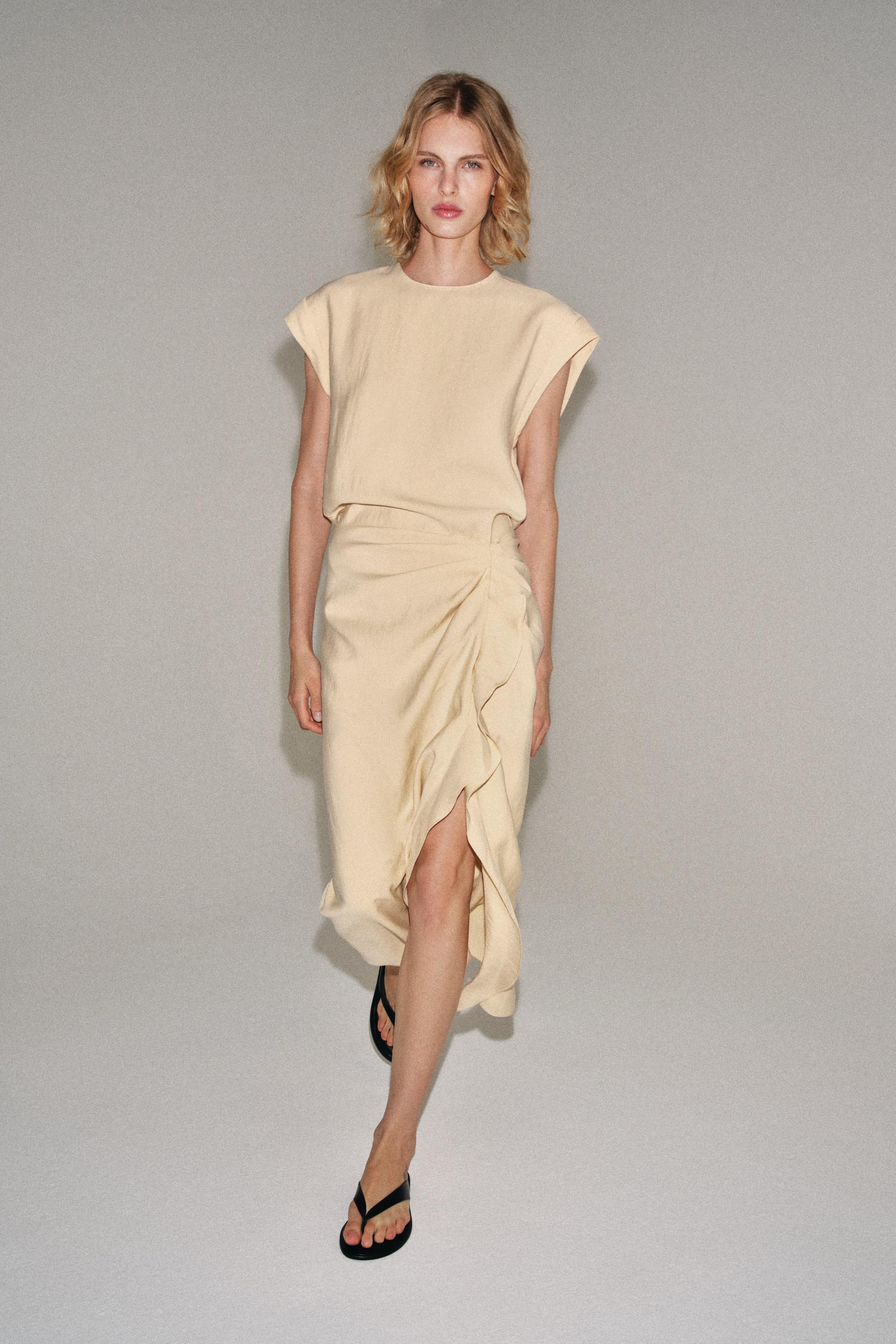 Zw Collection Midi Dress With Ruffles - Mid-Ecru - Xs
