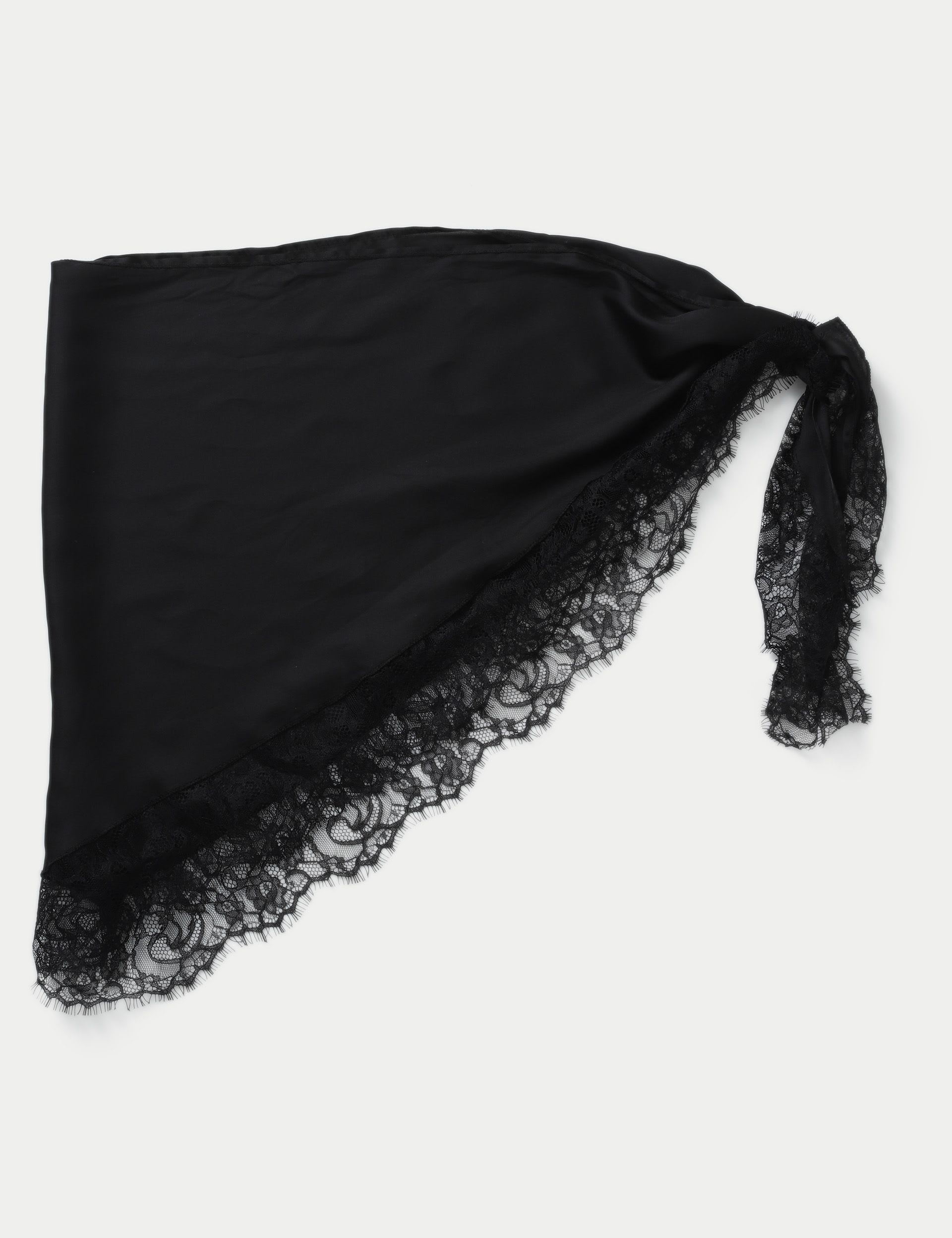 Black Satin and Lace Tie Scarf
