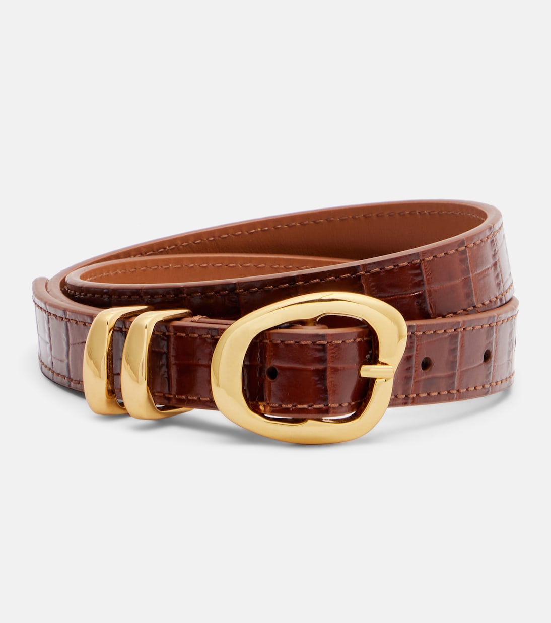 Tugela Croc-Effect Leather Belt in Brown - Amanu