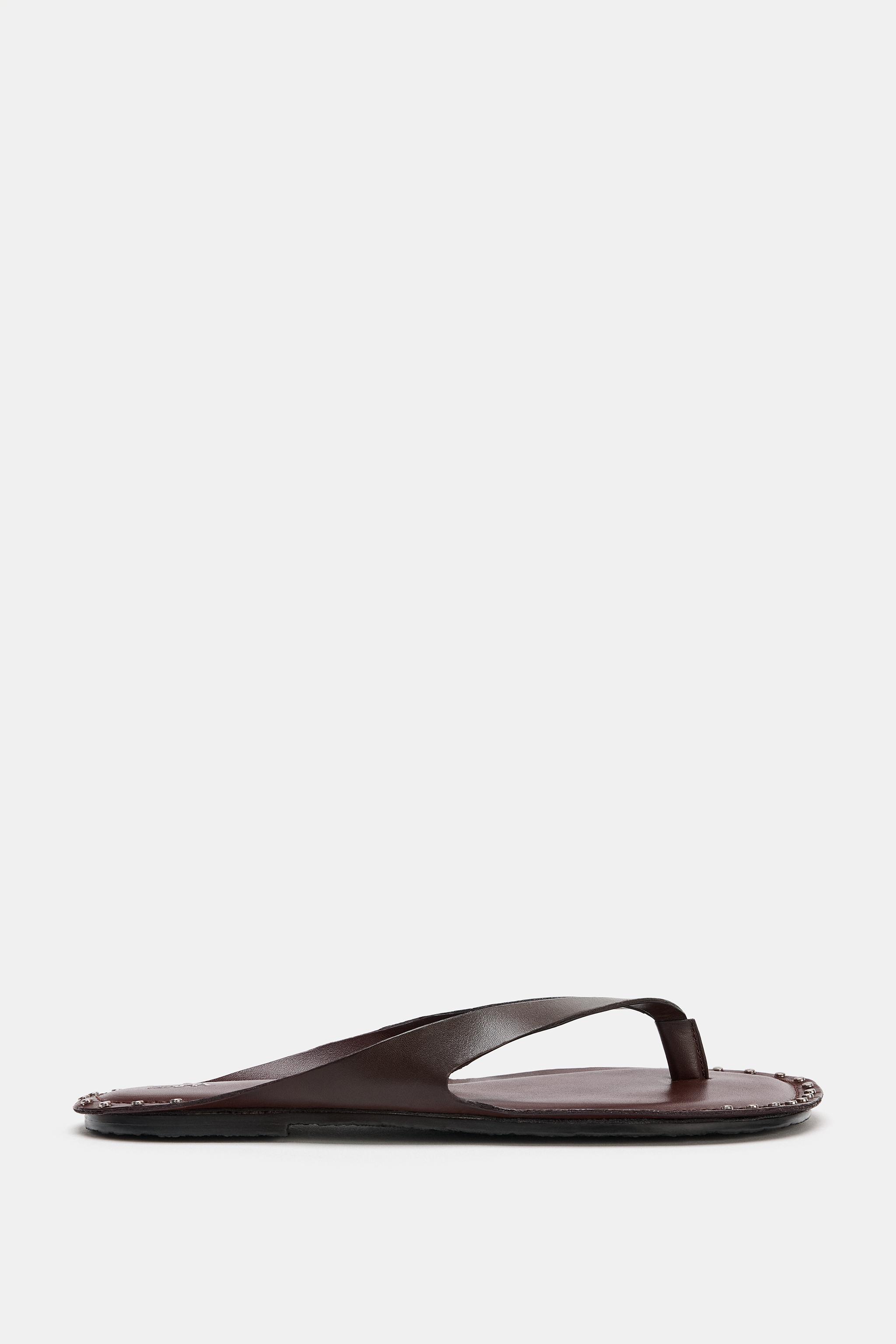 Studded Leather Sandals - Dark Tan - 2