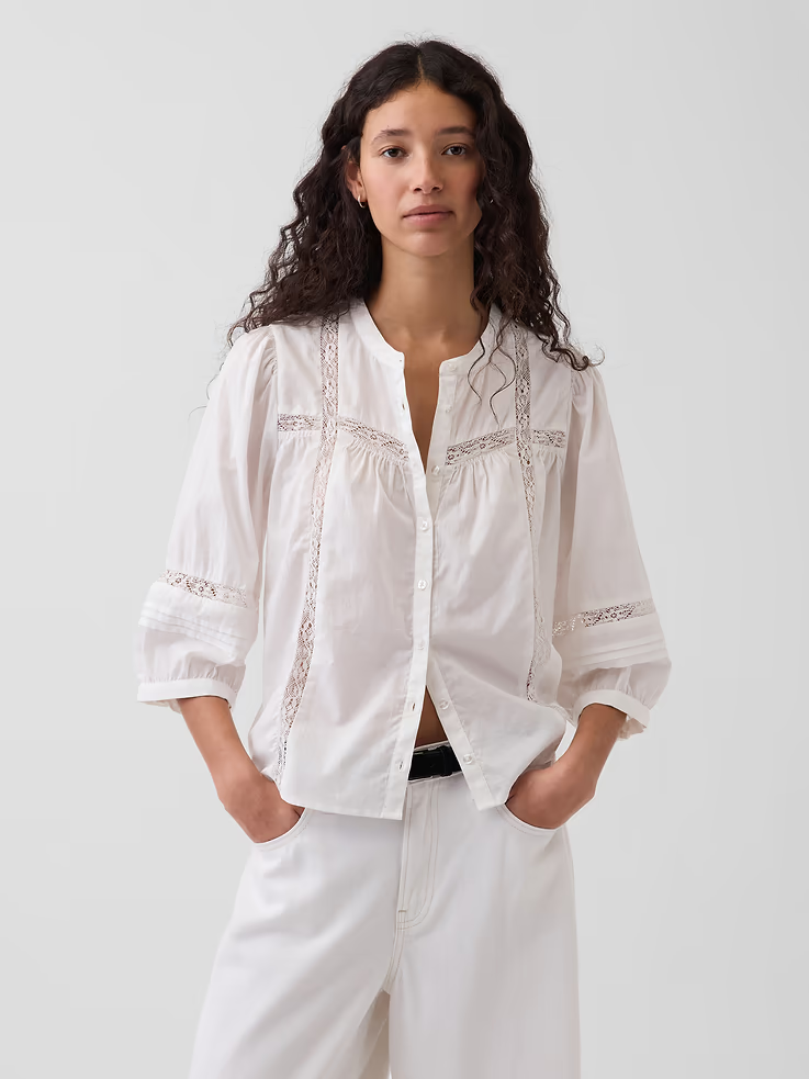 Gap, Lace-Trim Button-Front Swing Top