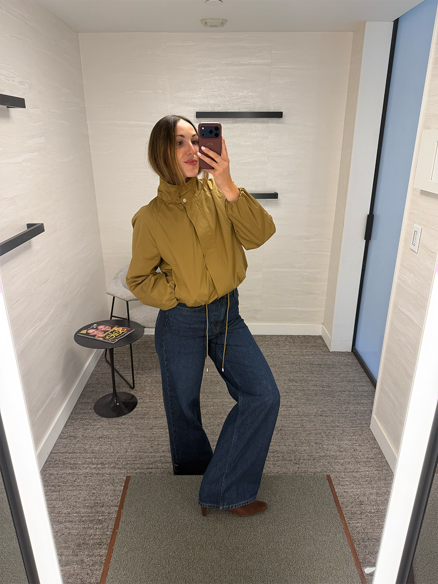 Anna LaPlaca trying on fall fashion items from the Nordstrom Anniversary Sale