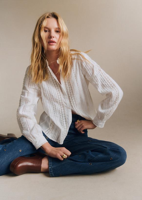 Marilou Shirt - Embroidered Ecru  - Organic Cotton - S&eacute;zane