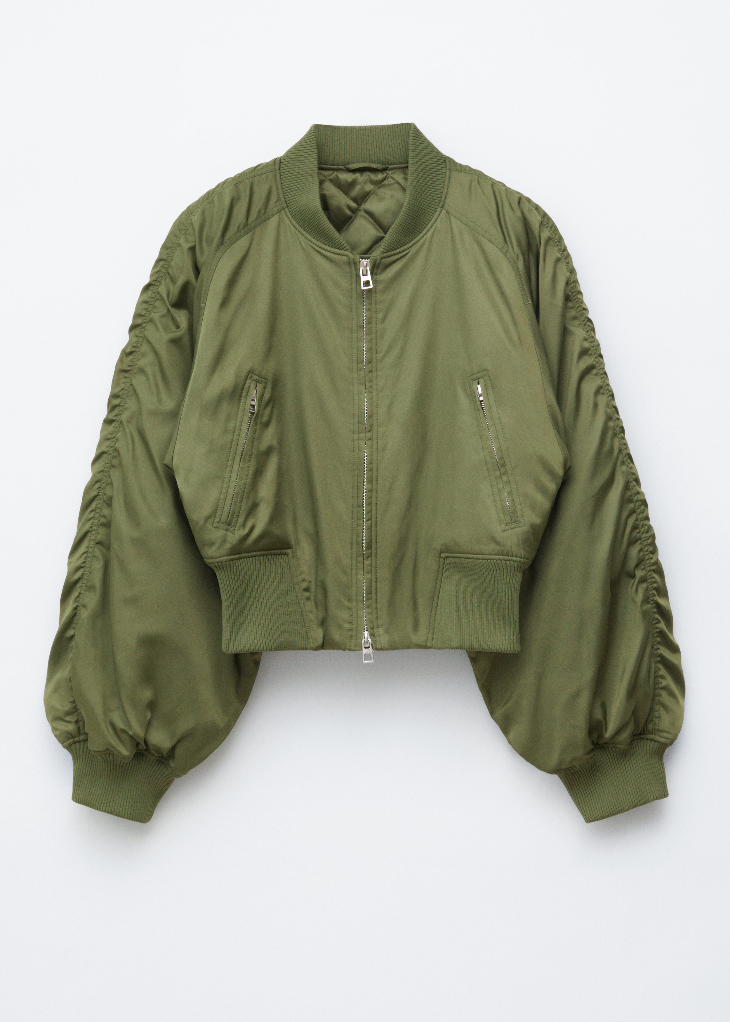 Cropped Bomber Jacket - Khaki Green