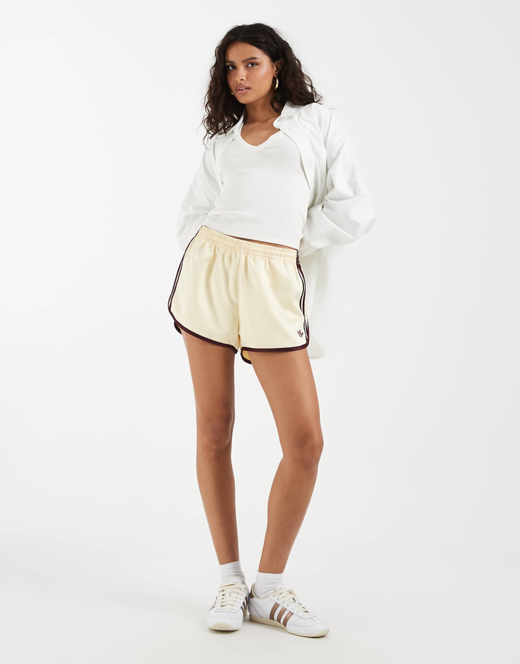 Adidas Originals Three Stripe Sprinter Shorts in Cream and Maroon