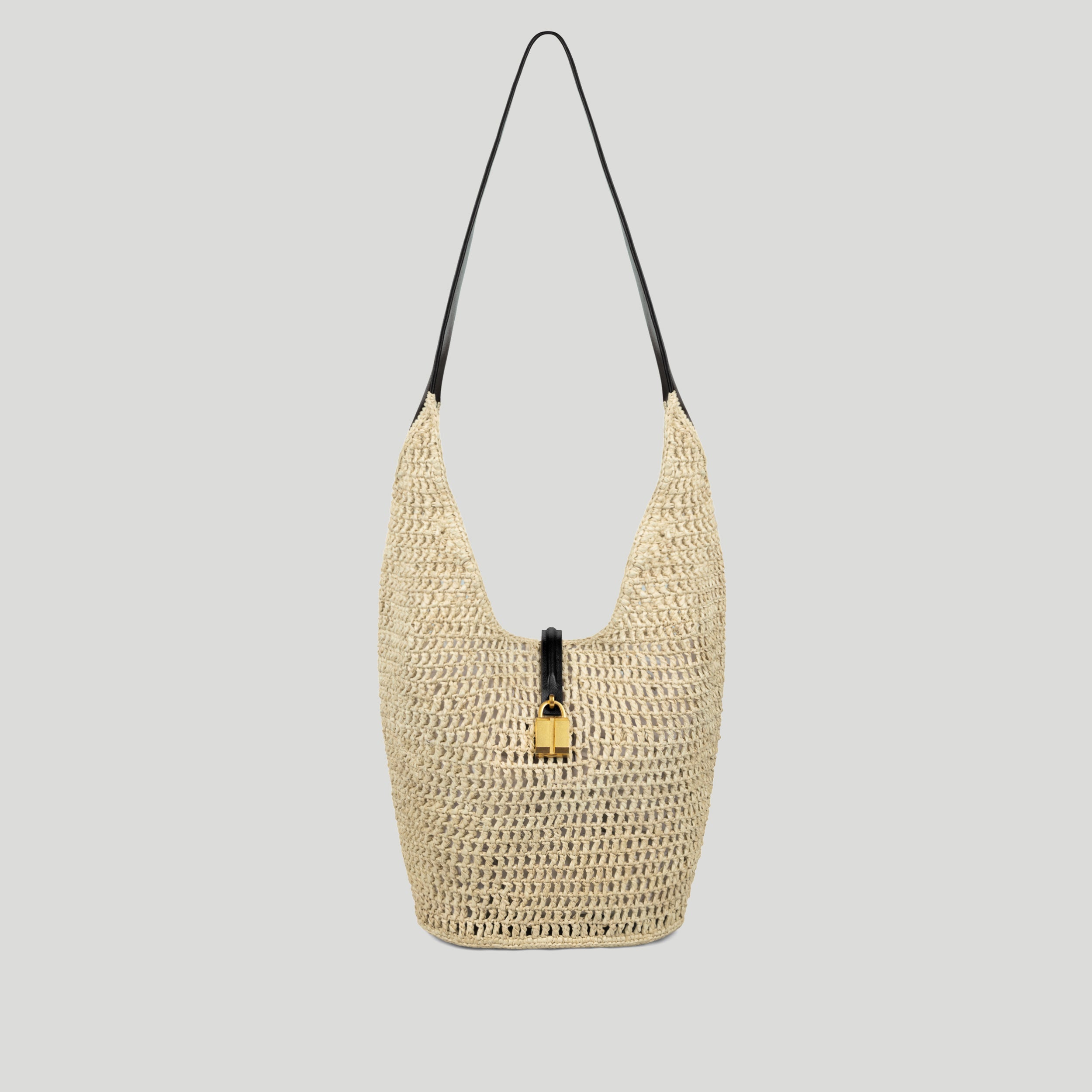 The Siena Crossbody | Natural Raffia & Black Smooth | Demellier