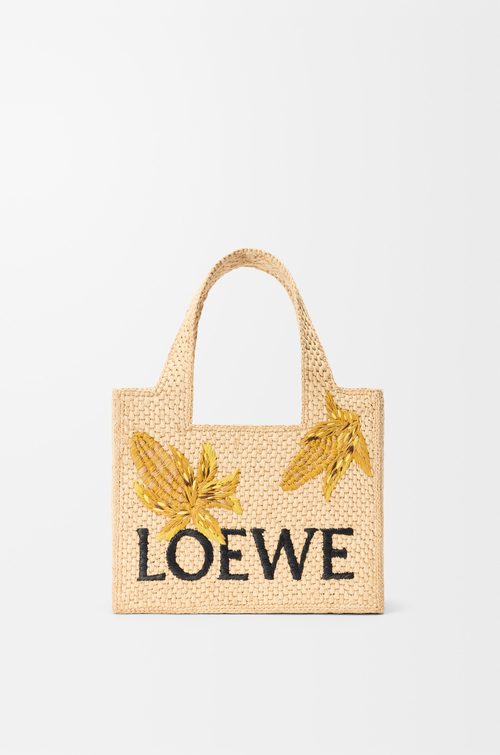 Small Loewe Font Tote in Raffia