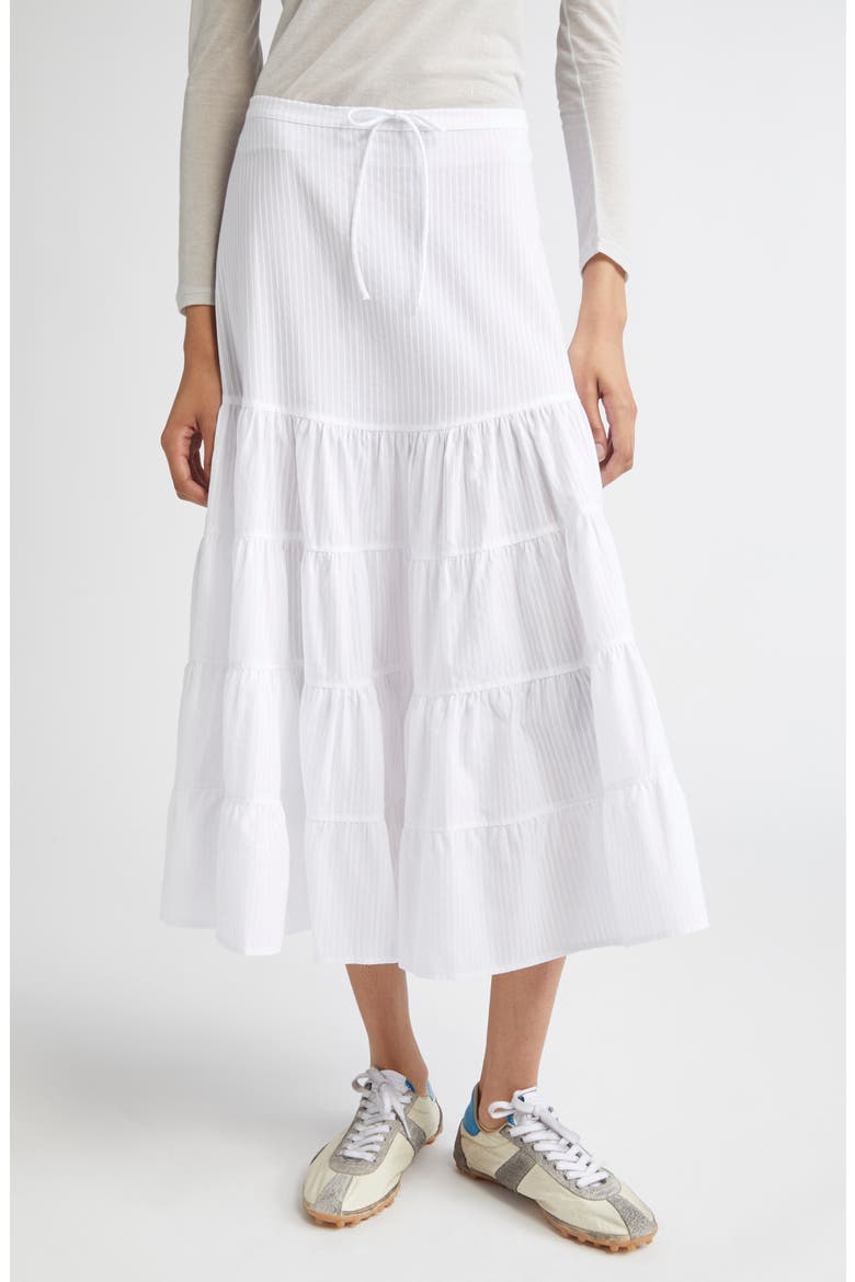 Long Etoile Stripe Tiered Cotton Maxi Skirt