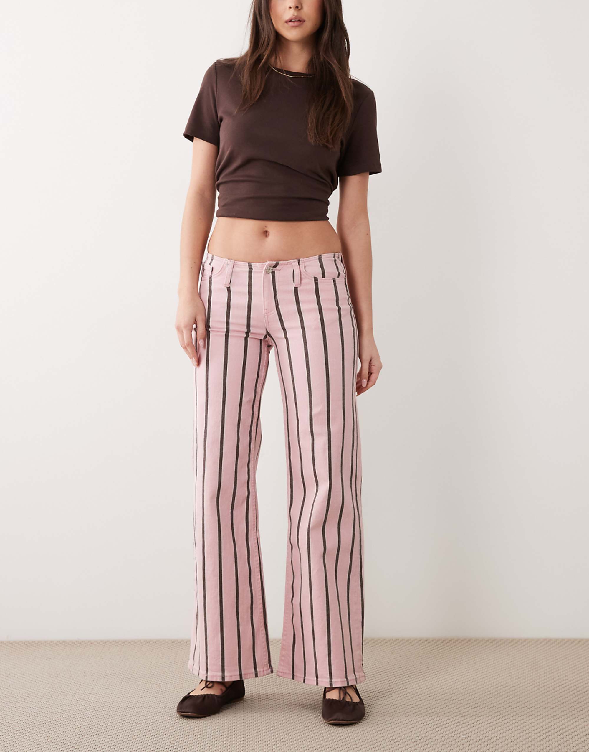 Mango Teen Cotton Rich Straight Leg Jeans in Pink and Brown Stripes