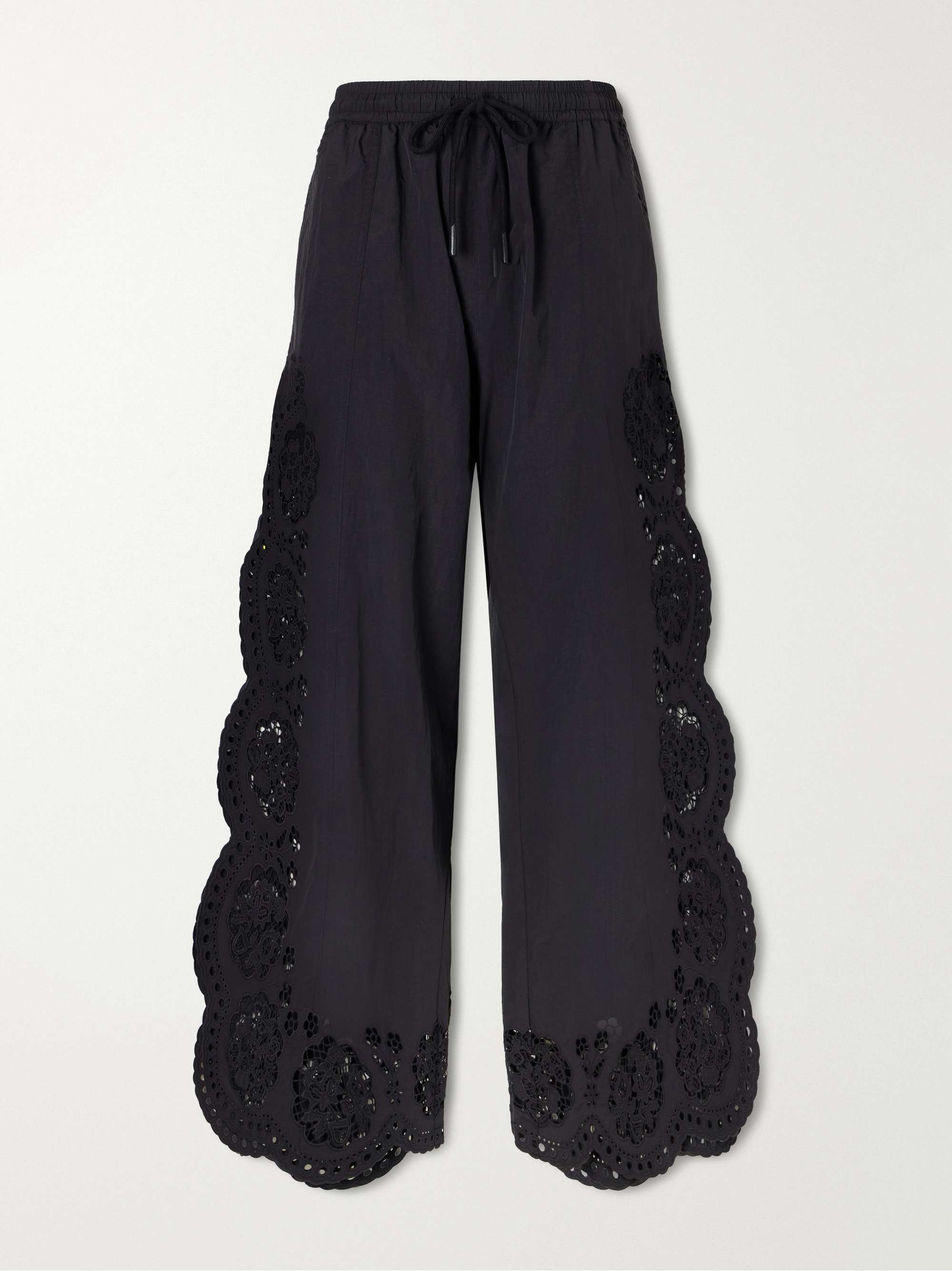 Vittoria Broderie Anglaise-Trimmed Shell Wide-Leg Pants