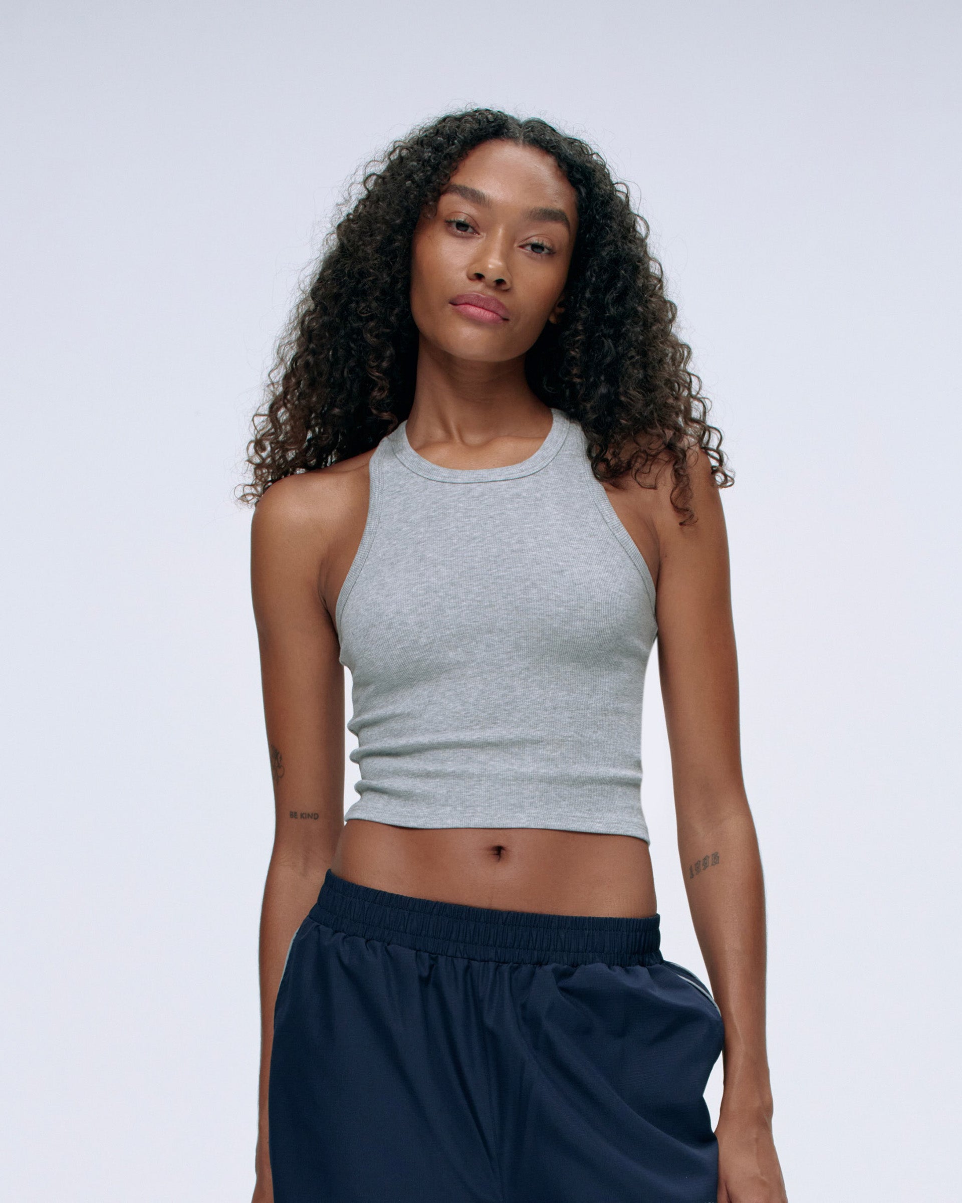 Rib Tank Top - Light Grey Melange - Xxs