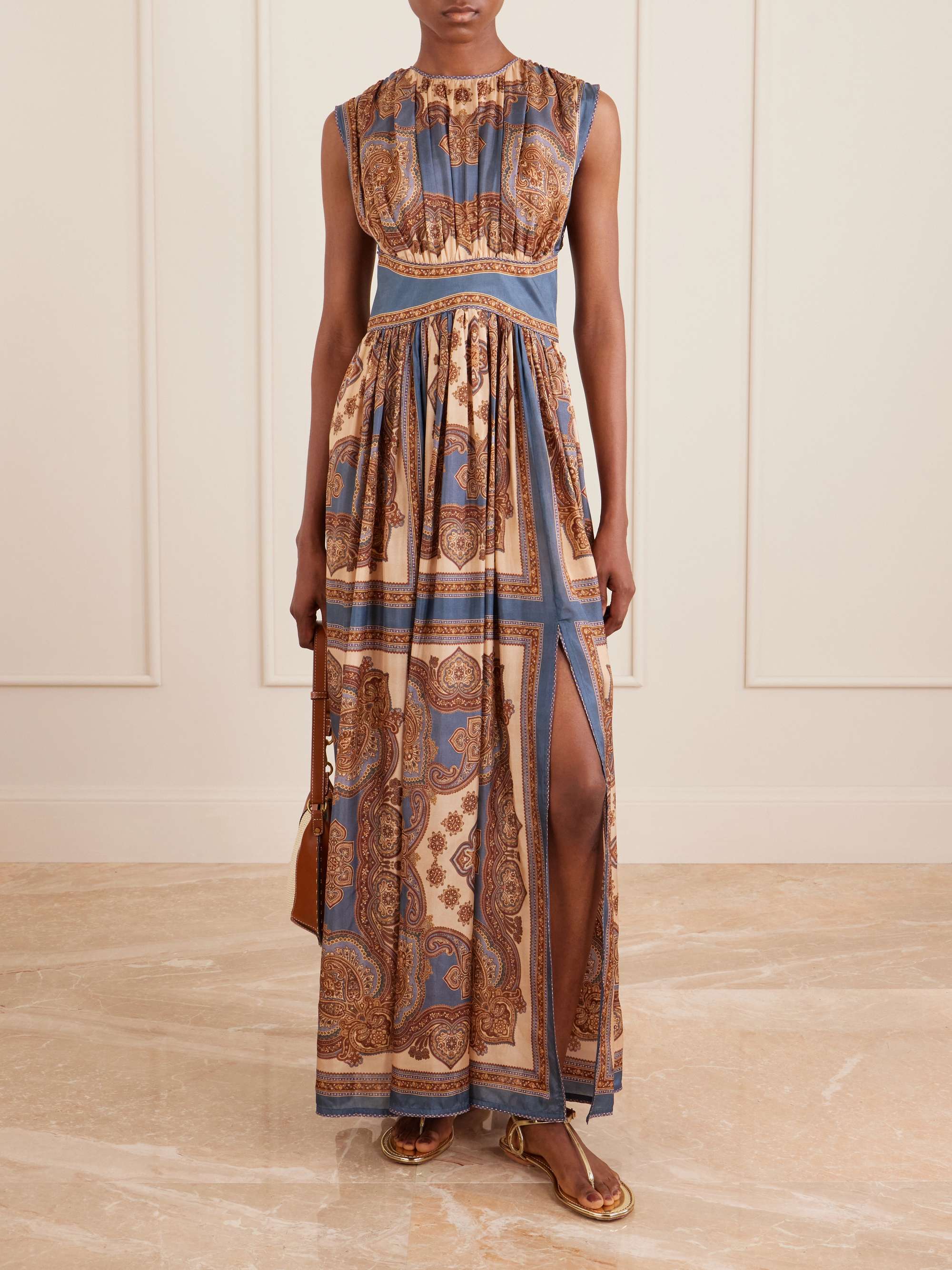 Mahon Gathered Printed Silk Maxi Dress