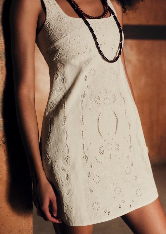 Mafeo Dress - Embroidered Ecru  - Organic Cotton - S&eacute;zane
