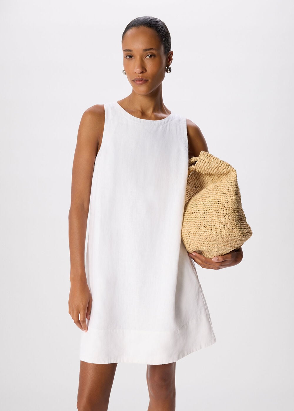 White Swing Linen Mini Dress