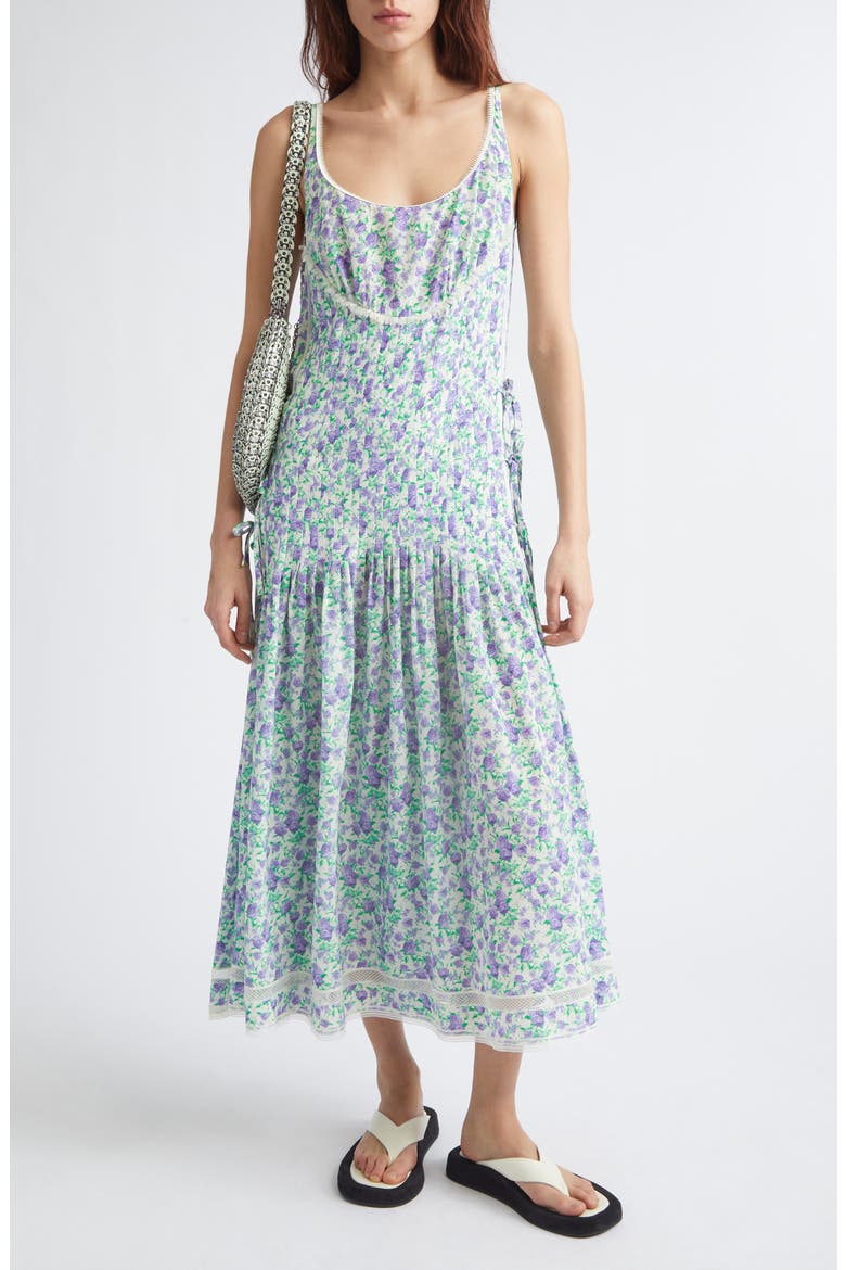Liberty Floral Print Sleeveless Silk Midi Dress