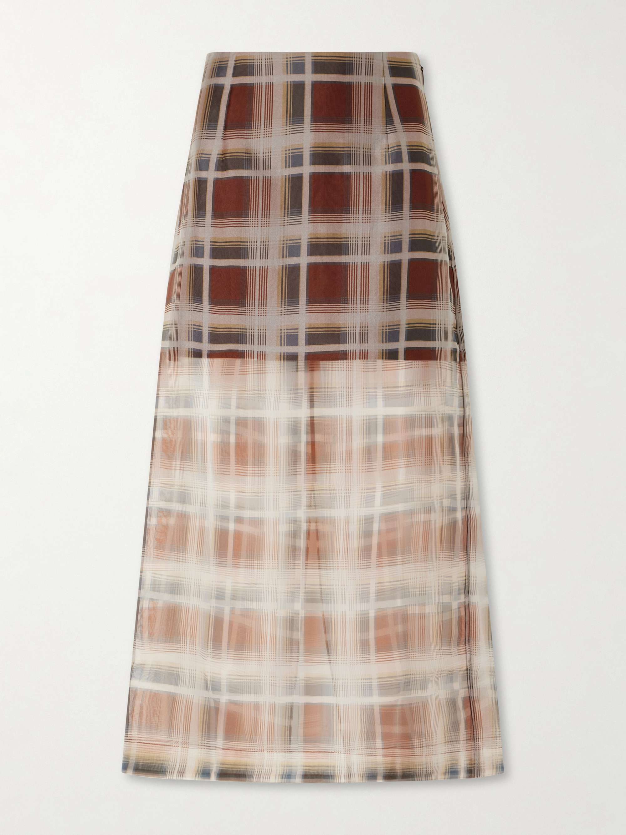 Checked Silk-Organza Midi Skirt