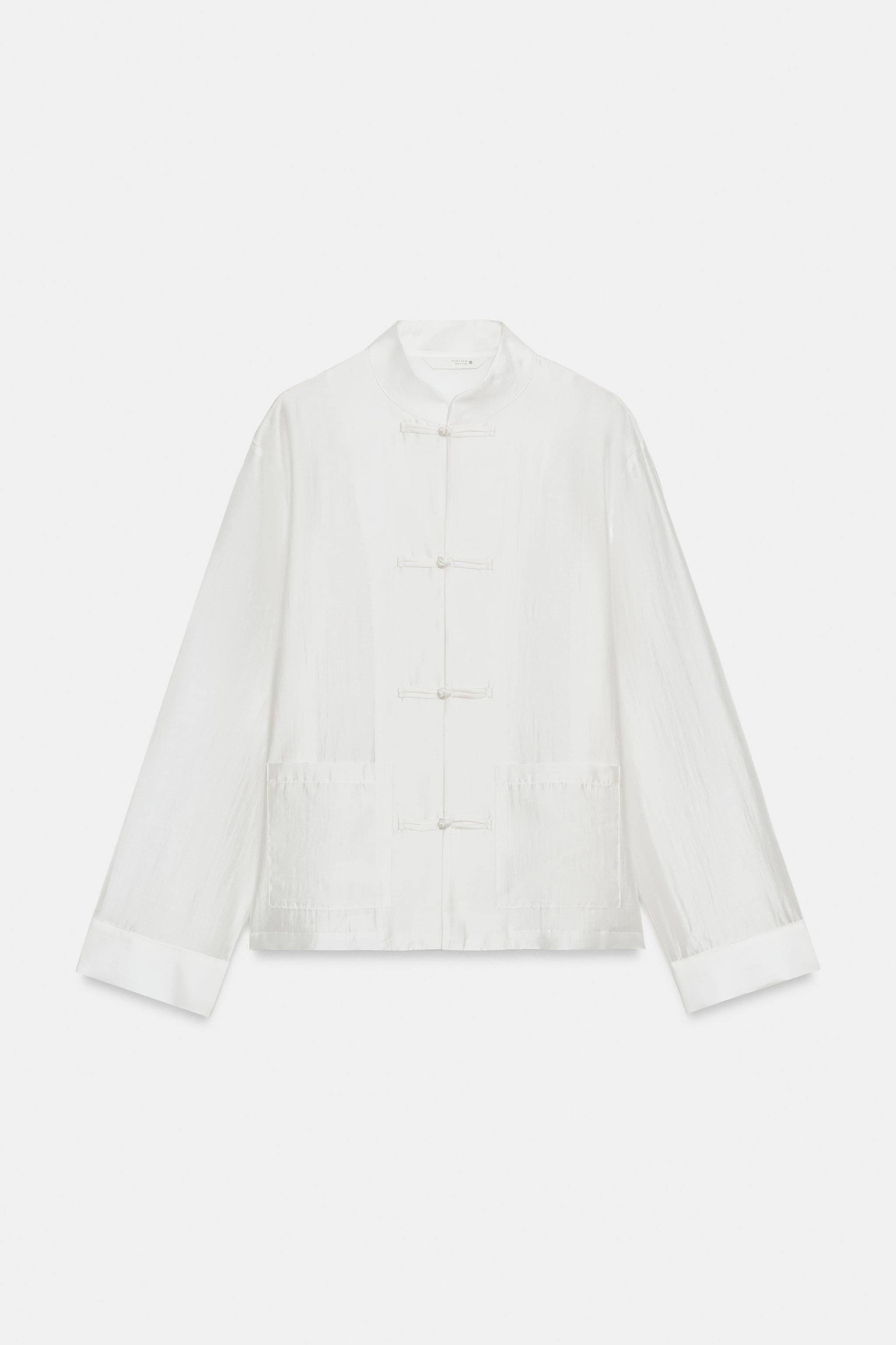 Satin Effect Frog Clasp Shirt Zw Collection - White - Xs