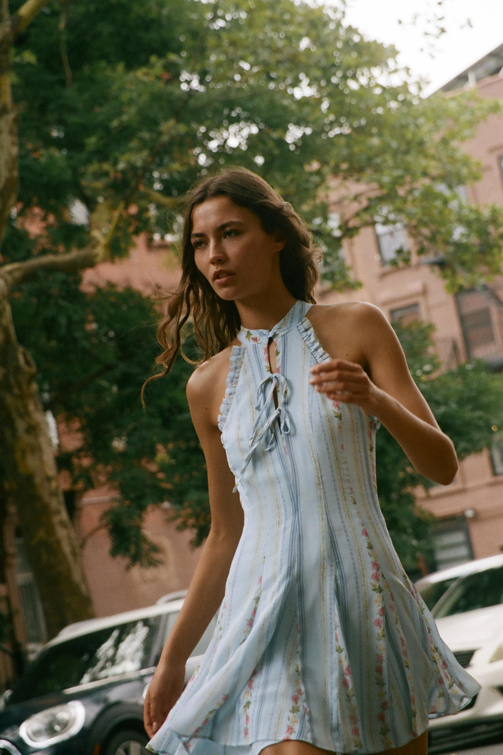 ZARA Floral Print Halter Mini Dress - Multicolored - Xs