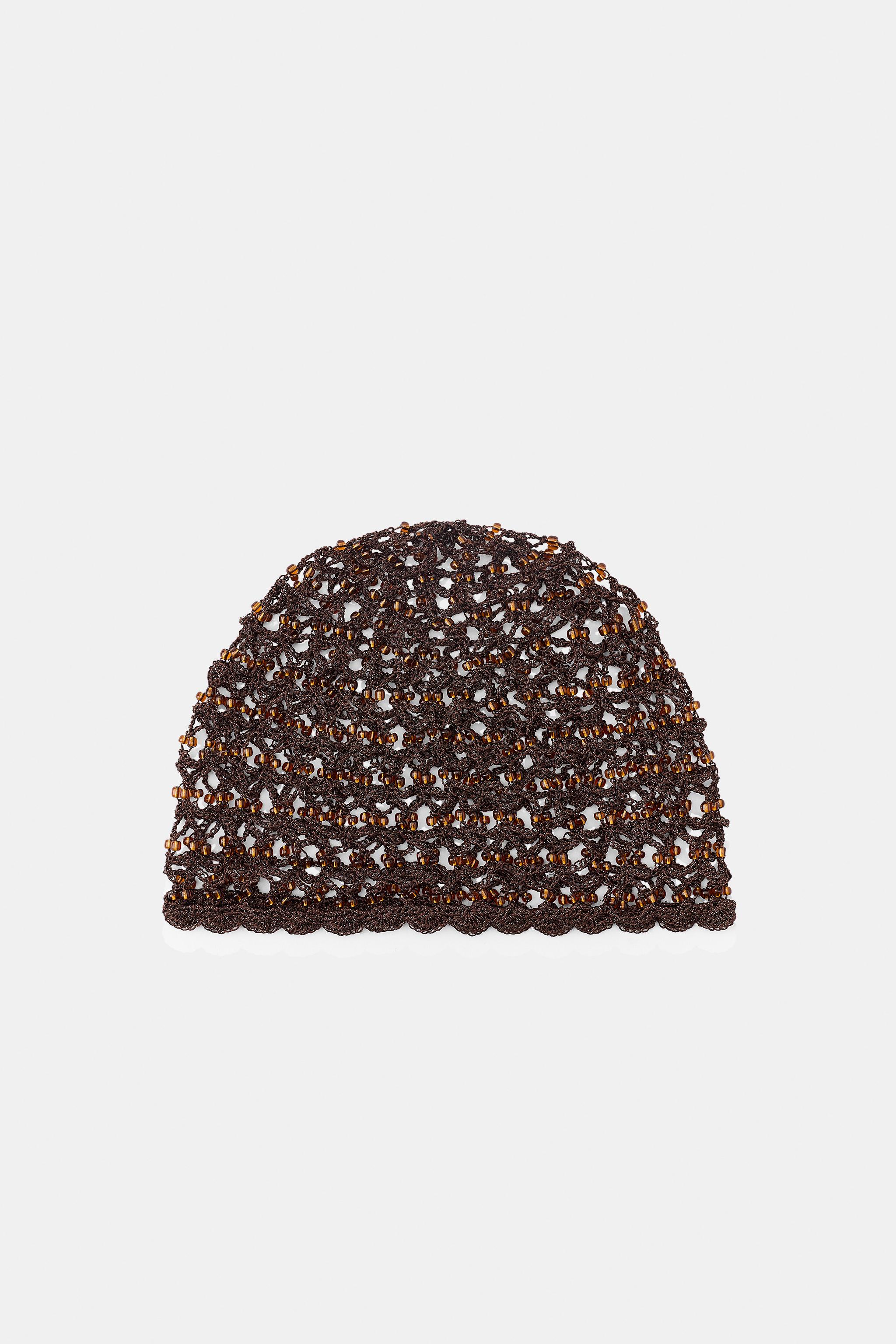 Crochet Beaded Cap - Brown - S-M