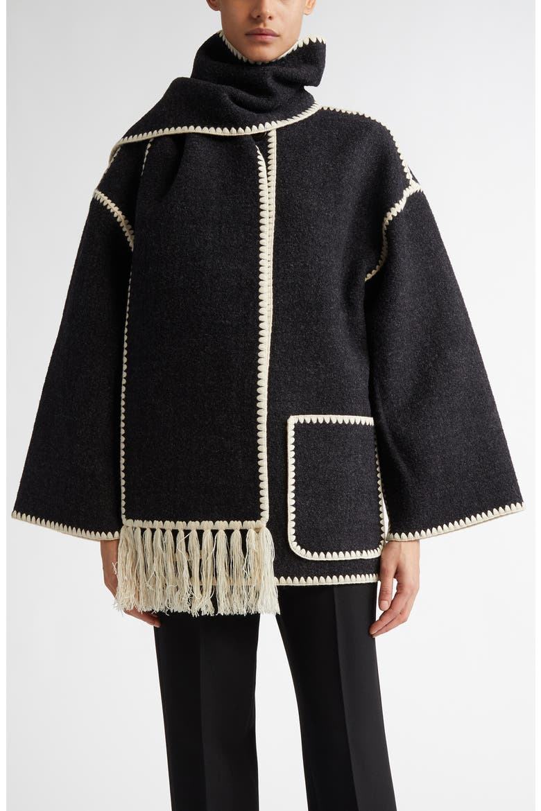 Chain Stitch Wool Blend Scarf Jacket