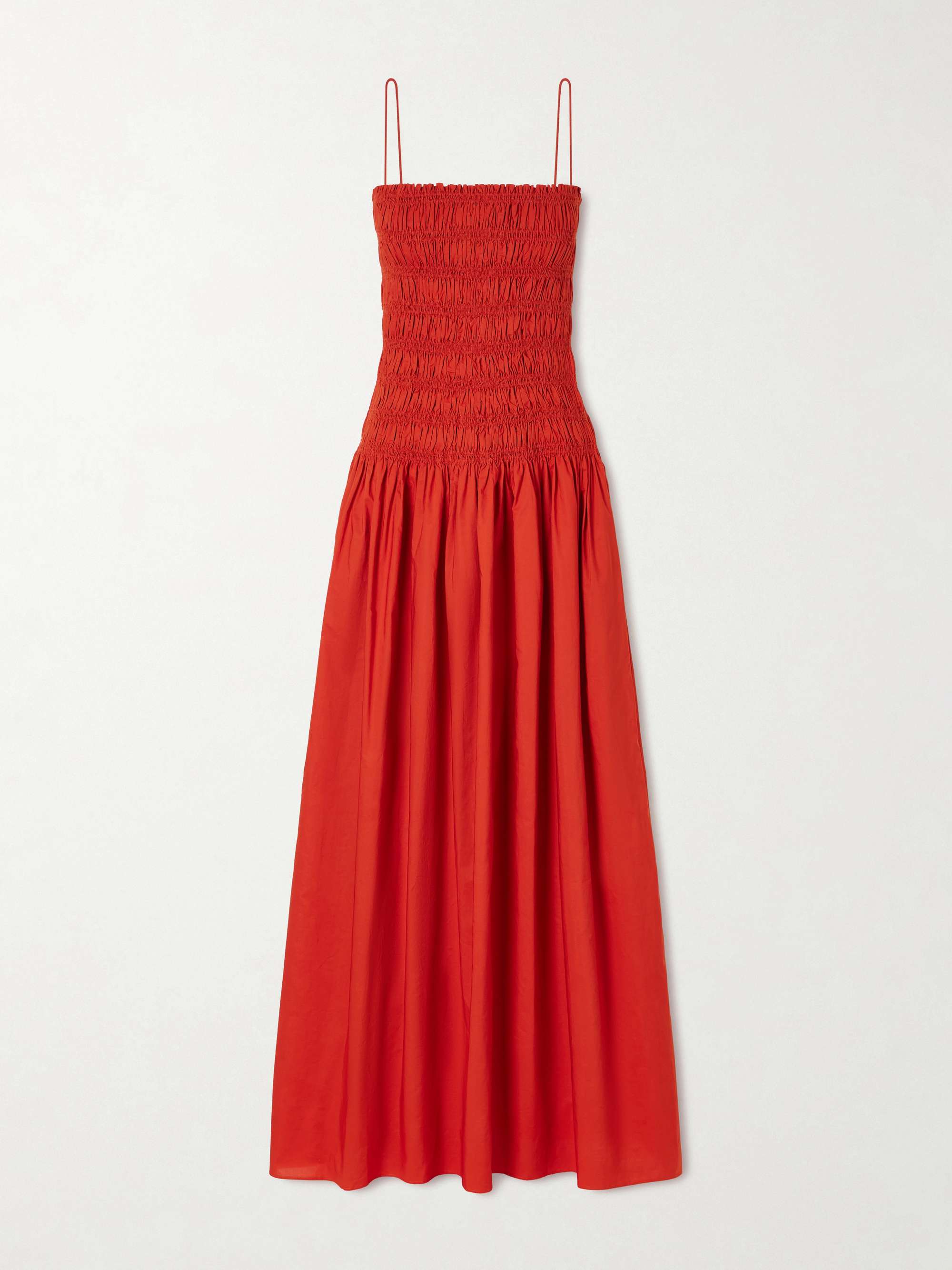 Shirred Organic Cotton-Poplin Maxi Dress