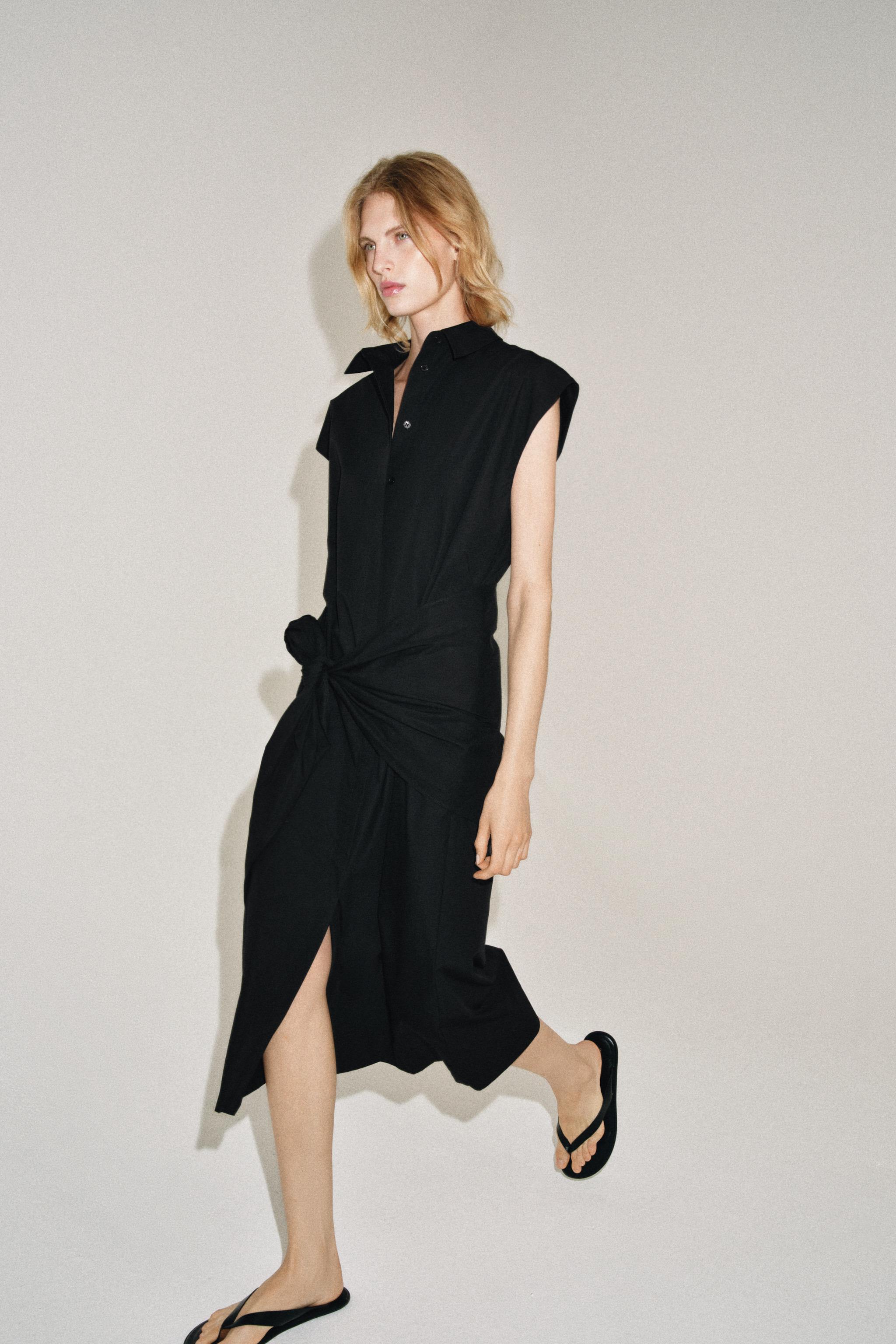 Zw Collection Sash Shirt Dress - Black - Xs