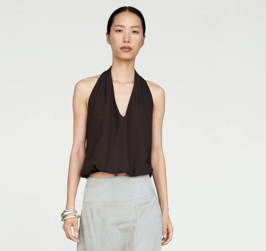 Massimo Dutti, Cotton Halter Top With Elasticated Hem