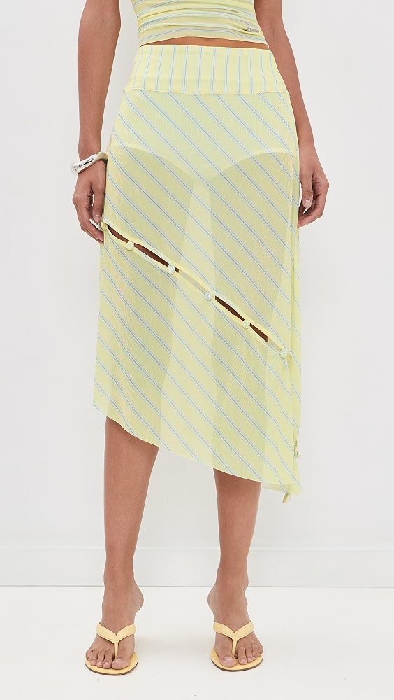 Striped Mesh Asymmetric Skirt - Butter