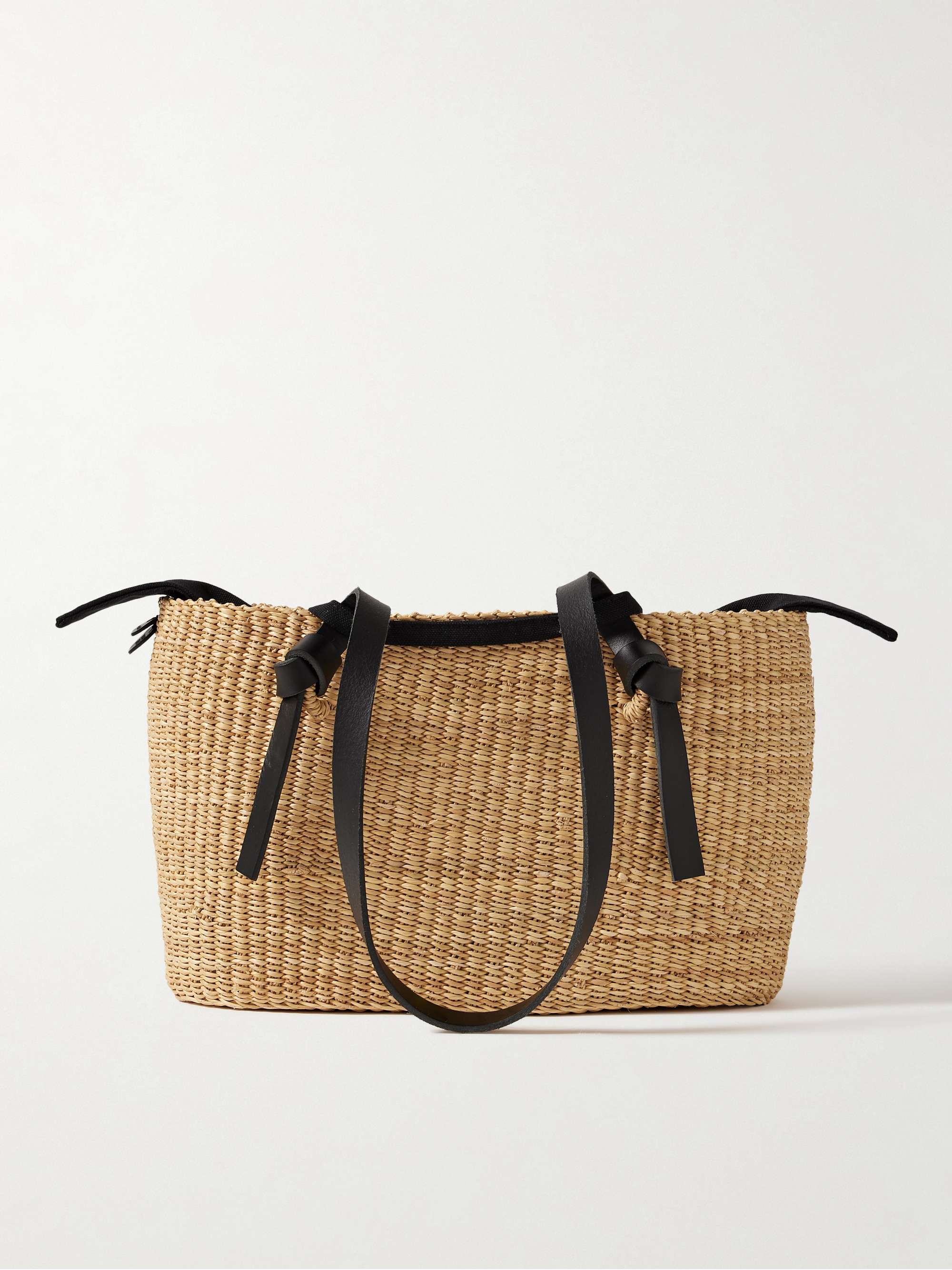Zorro Leather-Trimmed Woven Straw Tote