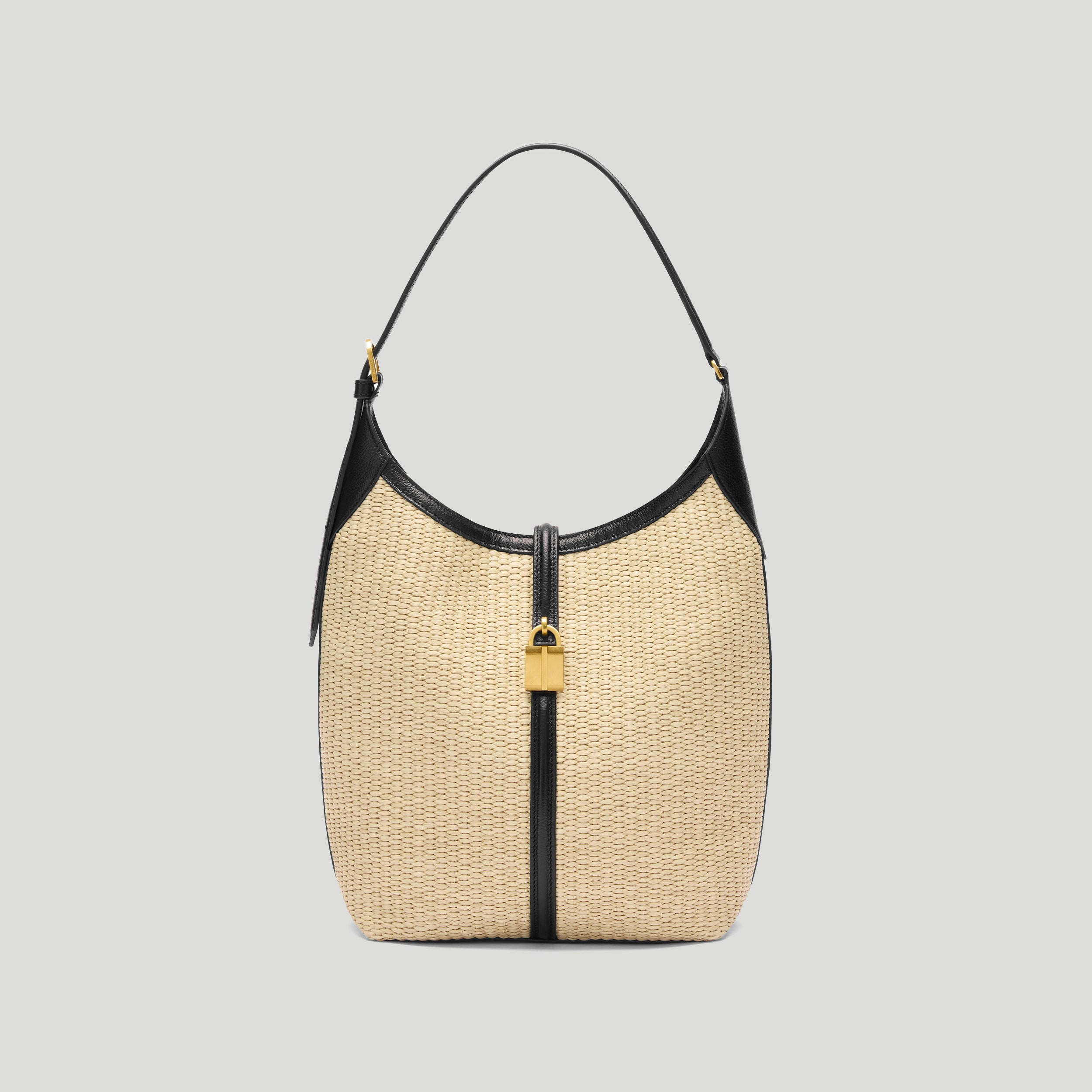The Siena Bucket | Natural Raffia & Black Smooth | Demellier