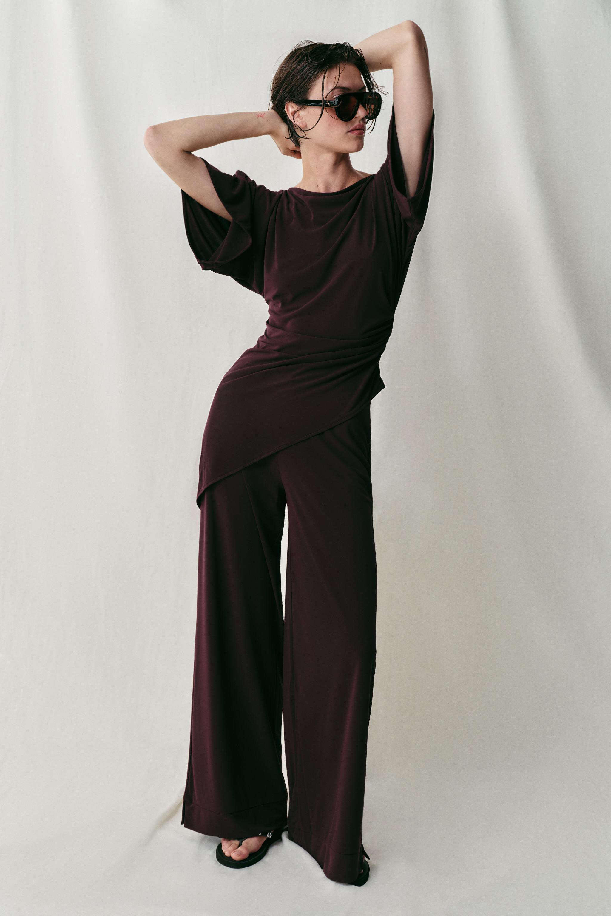 Straight-Leg Crepe Trousers With Slits - Wine - S