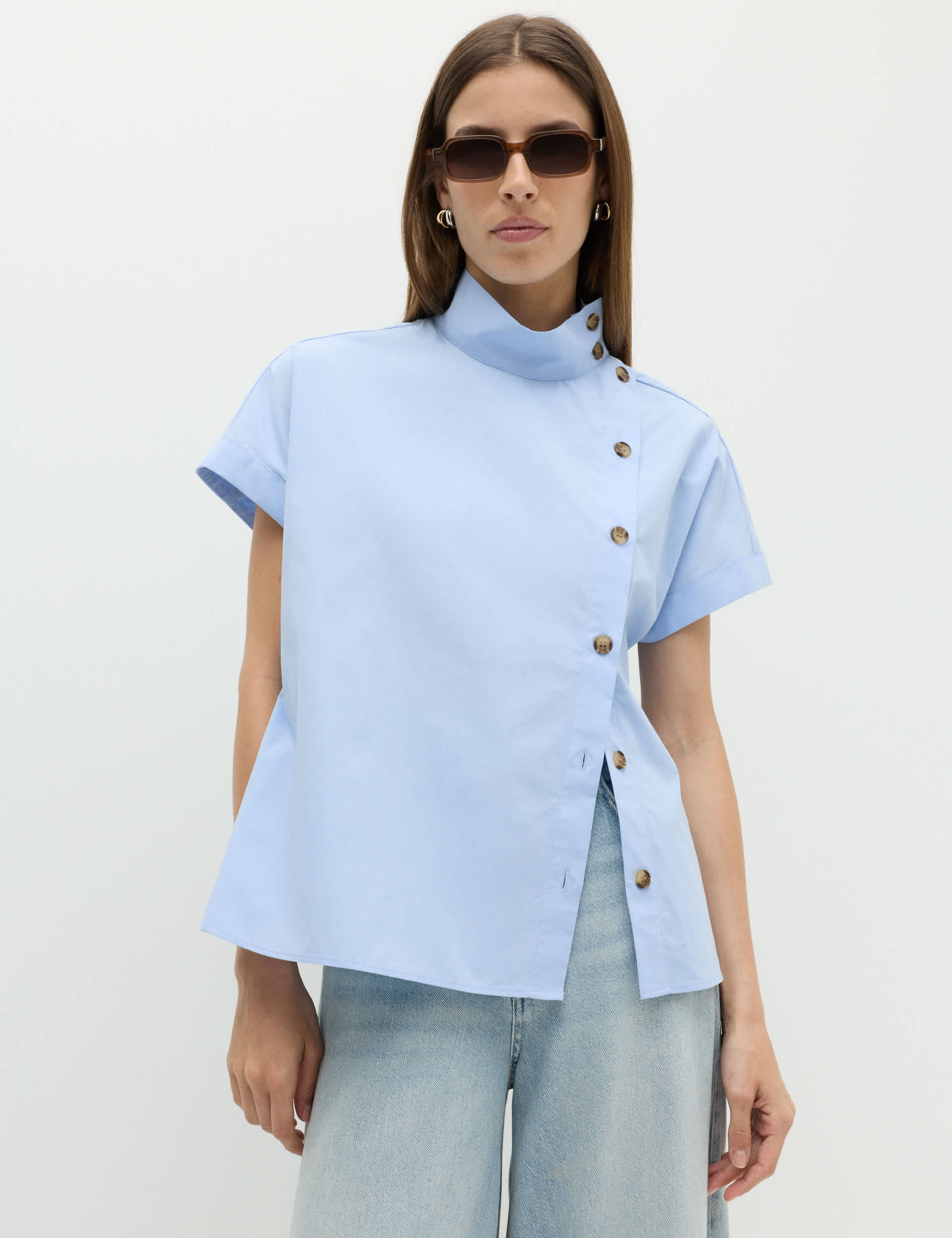 Funnel Neck Button Through Shirt