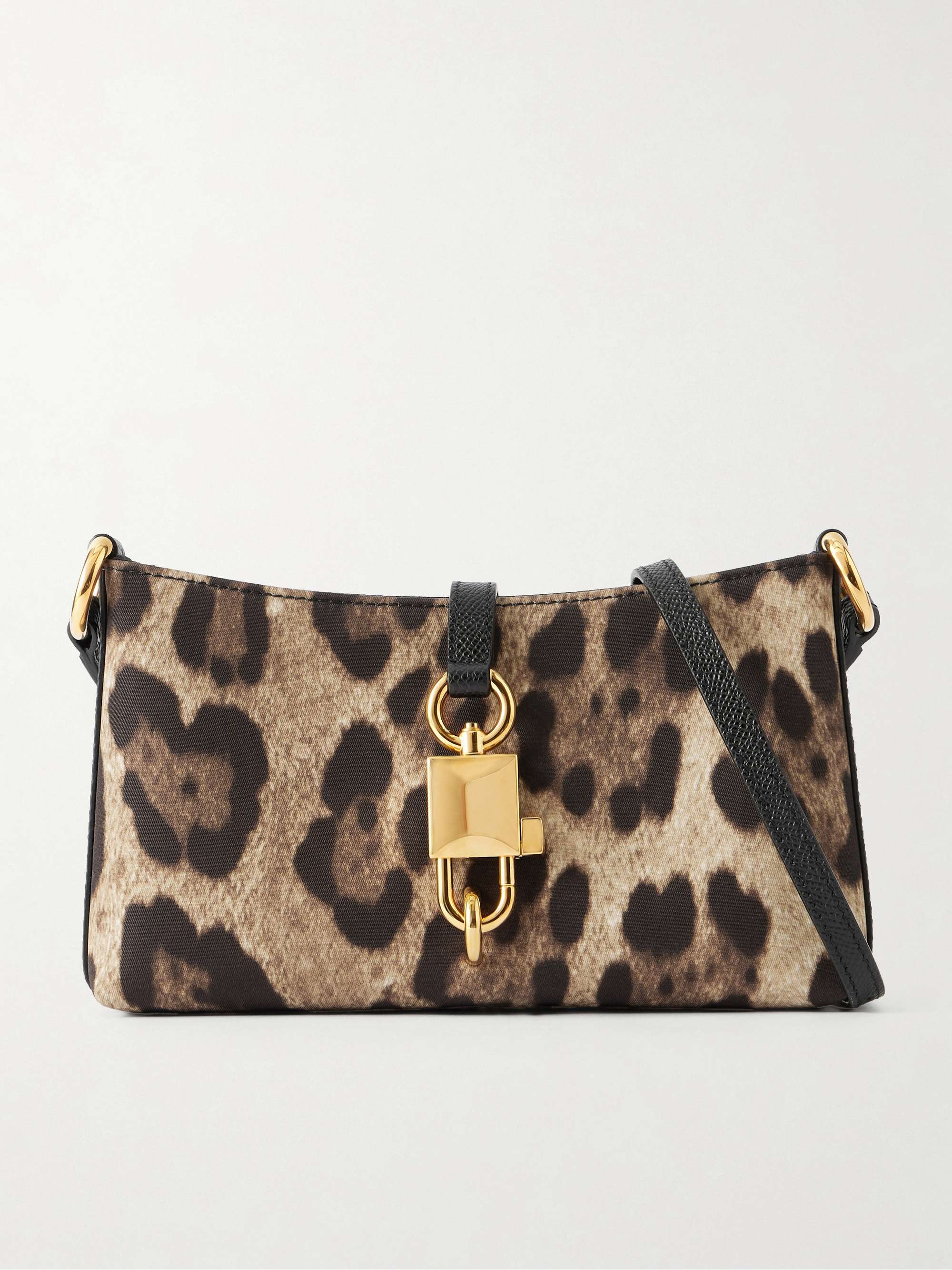 Lock Leather-Trimmed Leopard-Print Satin-Twill Shoulder Bag