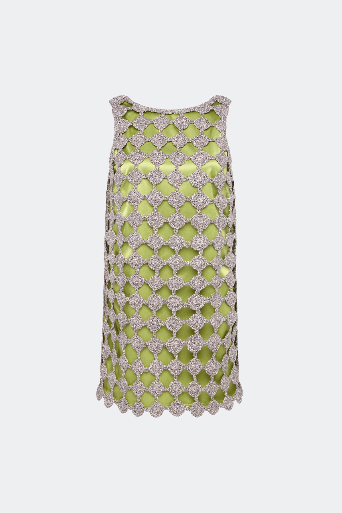 Sina Crochet Mini Dress in Moss/satellite Silver