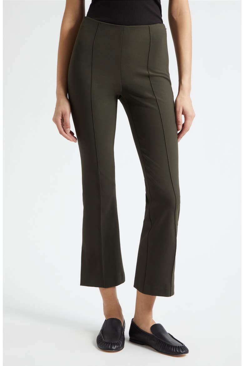 Mid Rise Crop Flare Pants With Side Split Hem