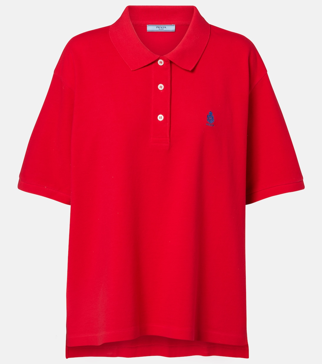 Logo Cotton Piqué Polo Shirt in Red - Prada