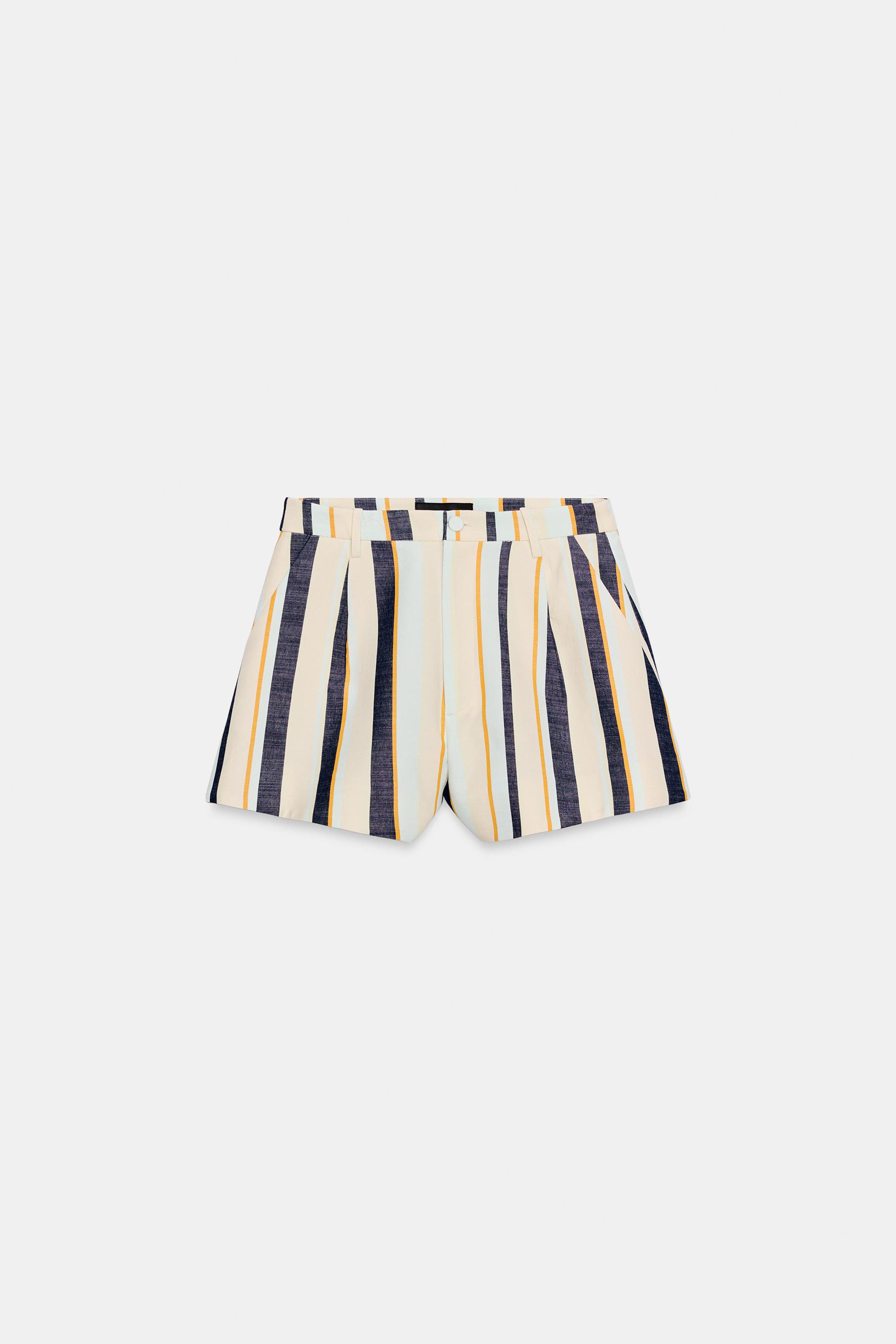 Striped Pleated Shorts Zw Collection - Multicolored - Xs